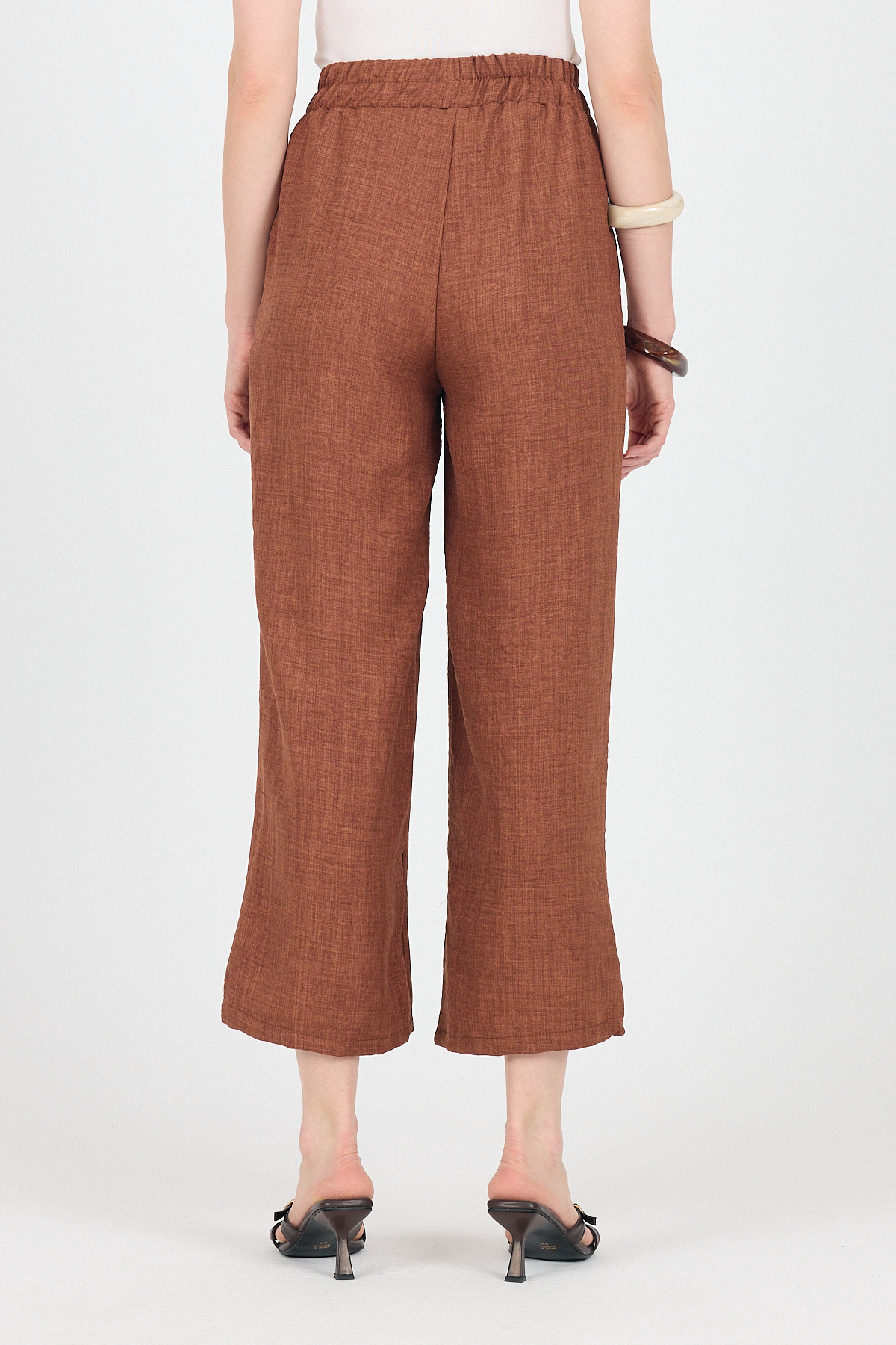 Kahve Pamuklu Bel Lastikli Bol Paça Pantolon 4657 - 5