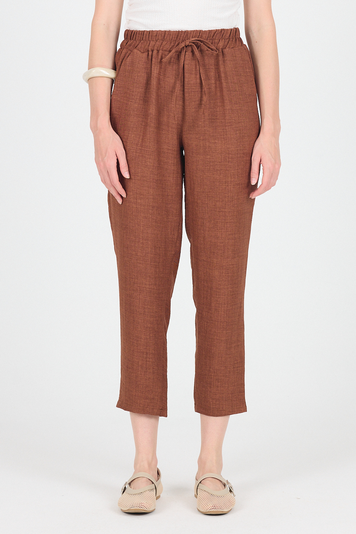 Kahve Pamuklu Bel Lastikli Düz Paça Düz Paça Pantolon 4800 - 3