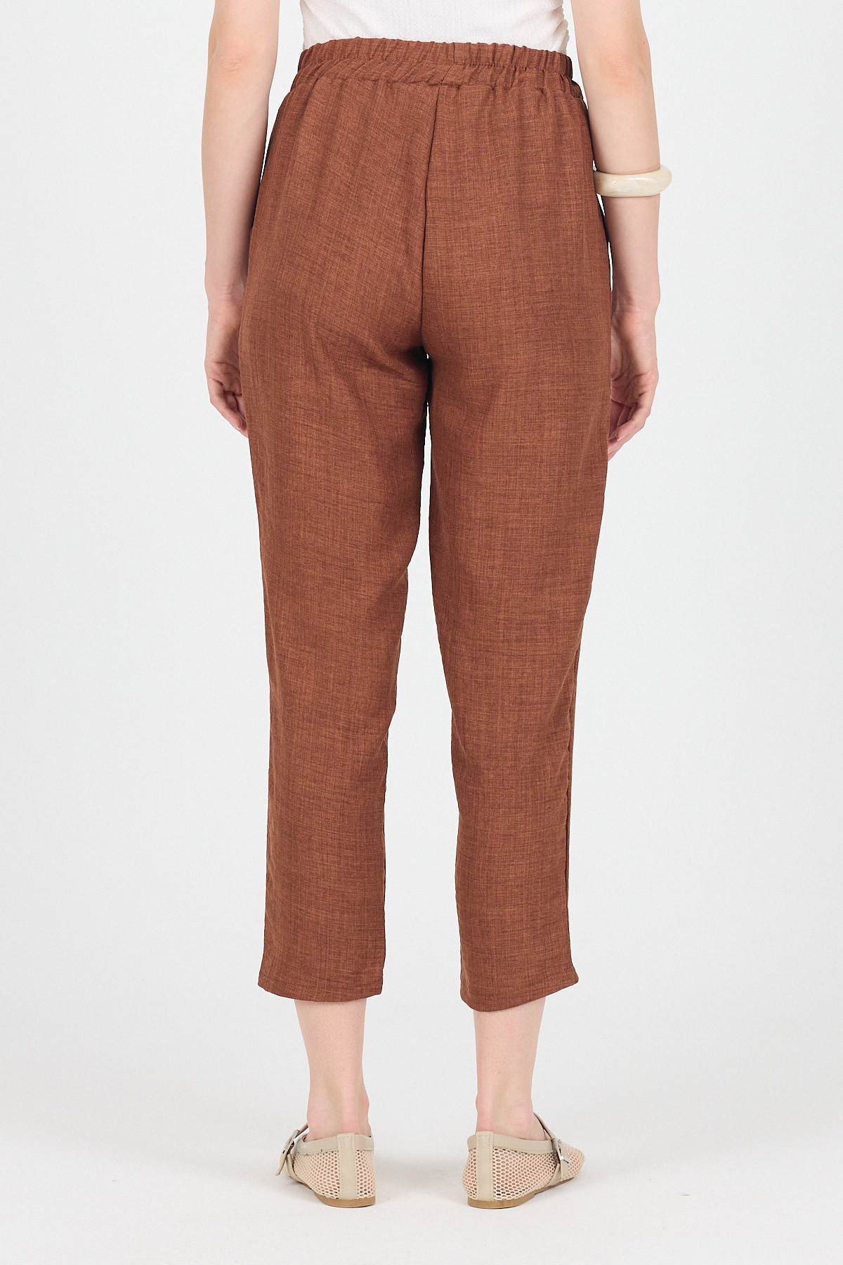 Kahve Pamuklu Bel Lastikli Düz Paça Düz Paça Pantolon 4800 - 5