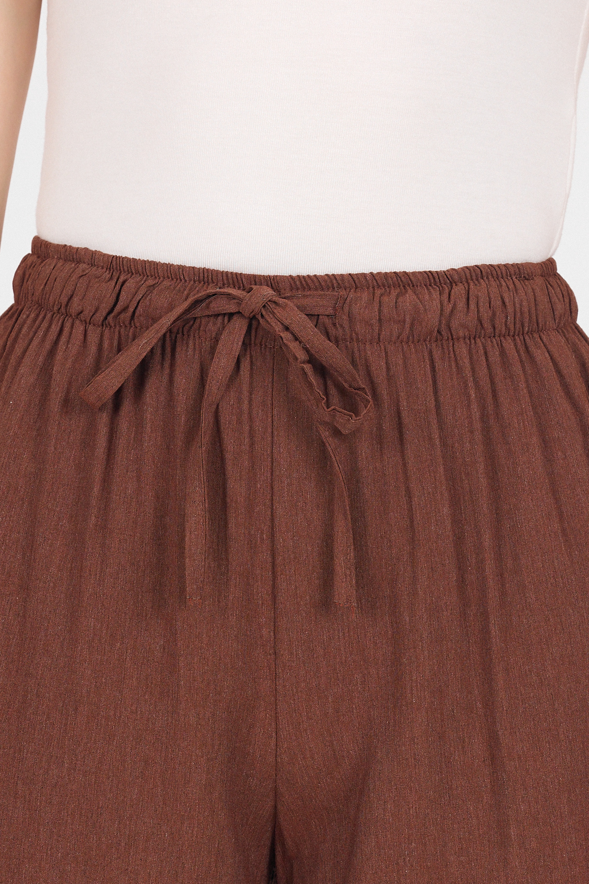 Kahve Pamuklu Bel Lastikli Wide Leg/Bol Paça Pantolon 4754A - 4