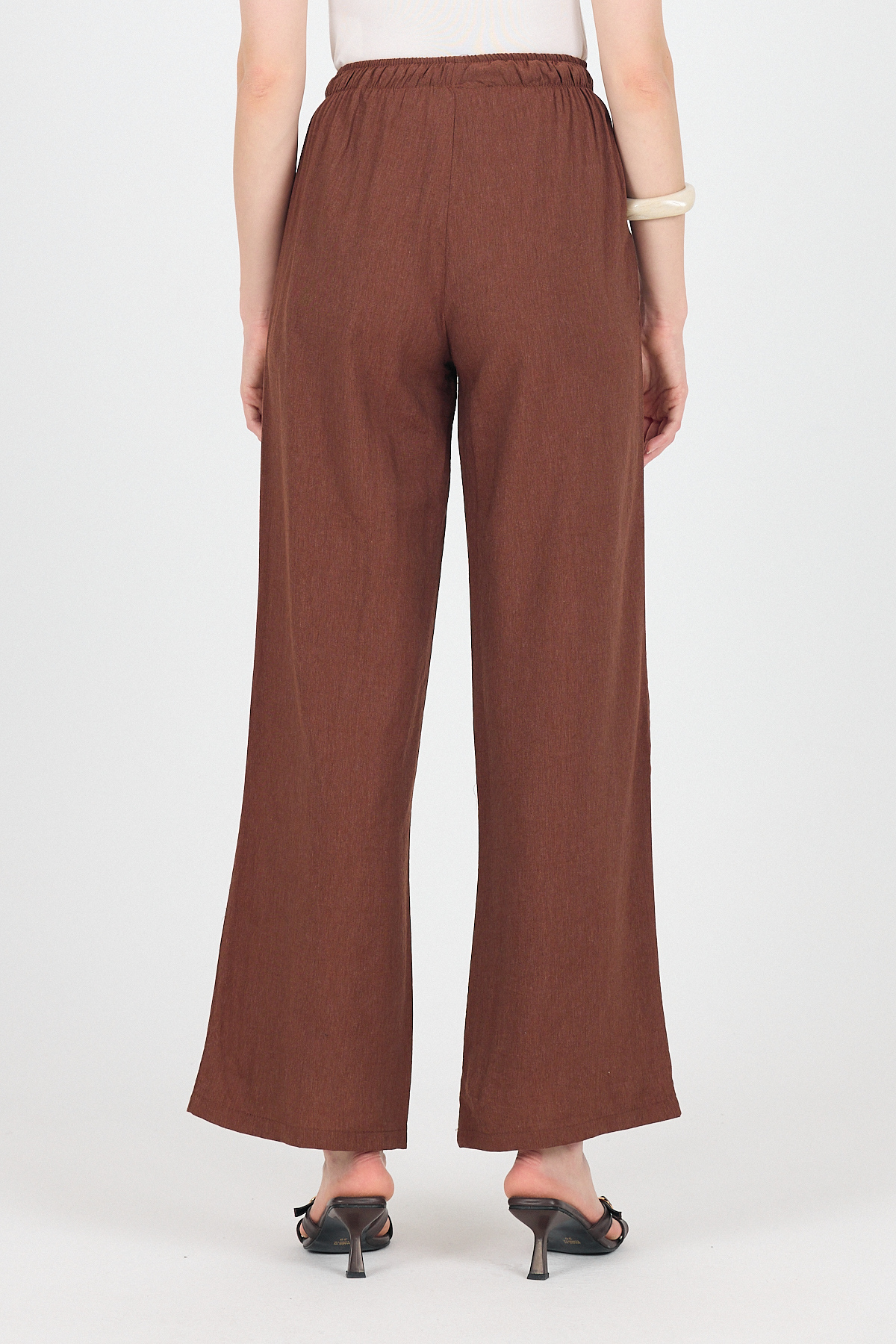 Kahve Pamuklu Bel Lastikli Wide Leg/Bol Paça Pantolon 4754A - 5