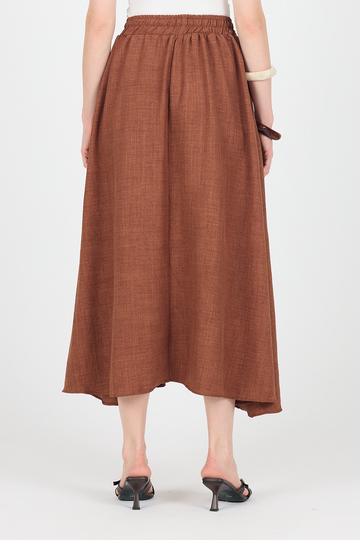 Kahve Pamuklu Çan Kesim Bağcıklı Uzun Etek 8024 - 5