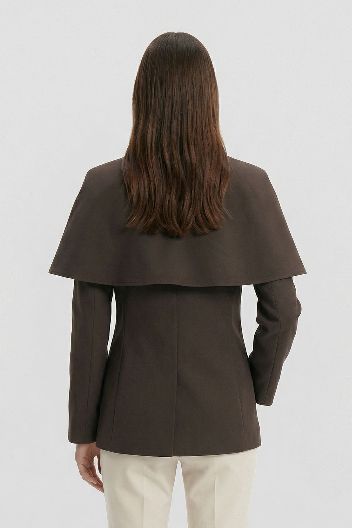 Kahve Pelerin Detay Düğmeli Ceket 7687 - 3