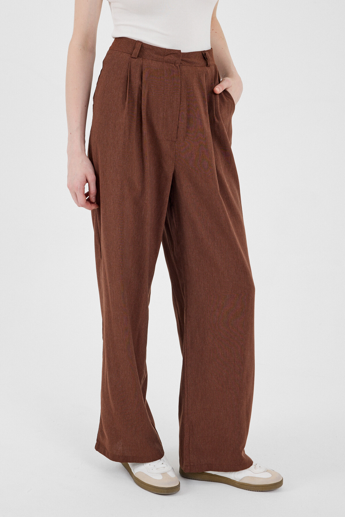 Kahve Pile Detaylı Bol Paça/Palazzo Pantolon 4757A - 3