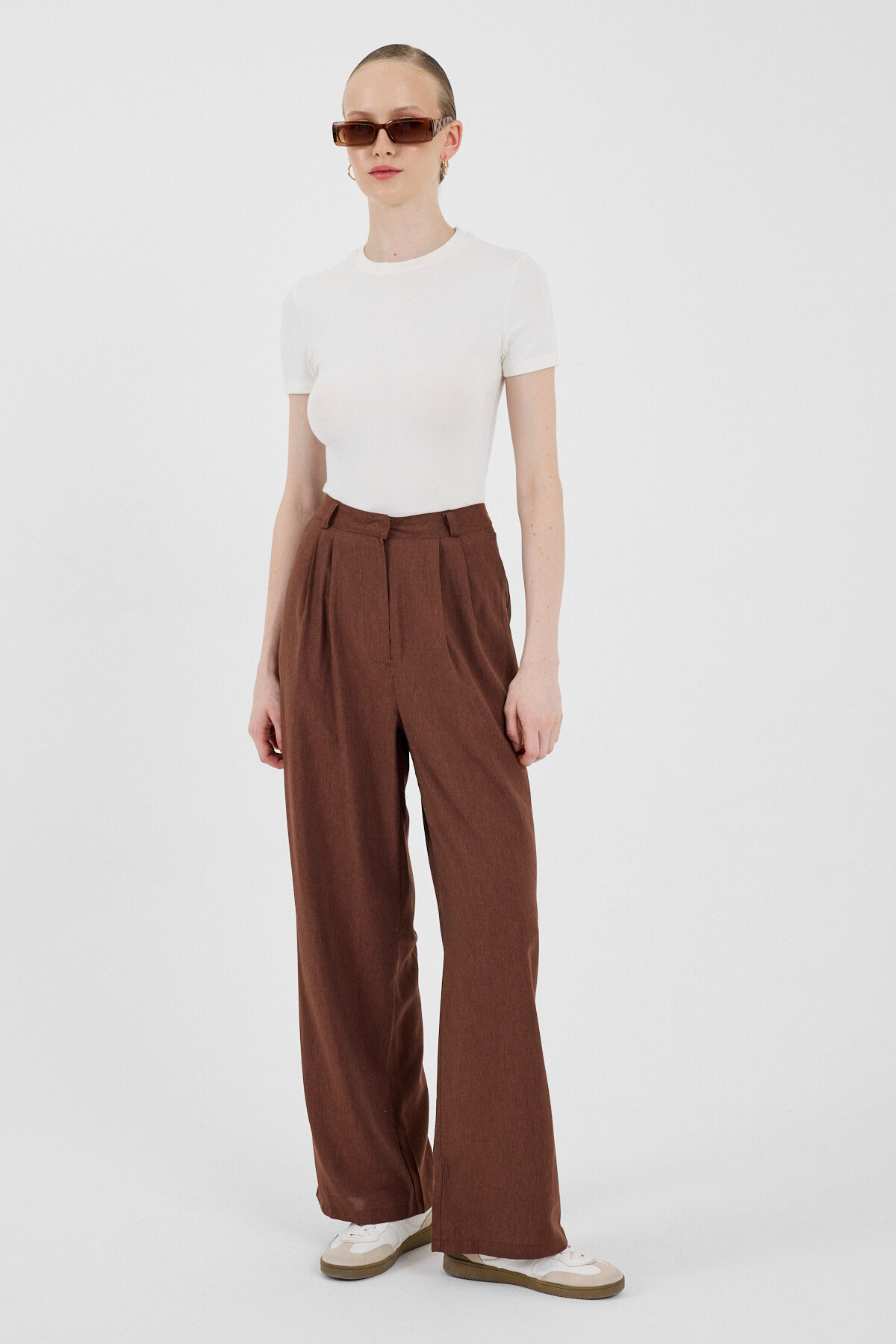 Kahve Pile Detaylı Bol Paça/Palazzo Pantolon 4757A - 1