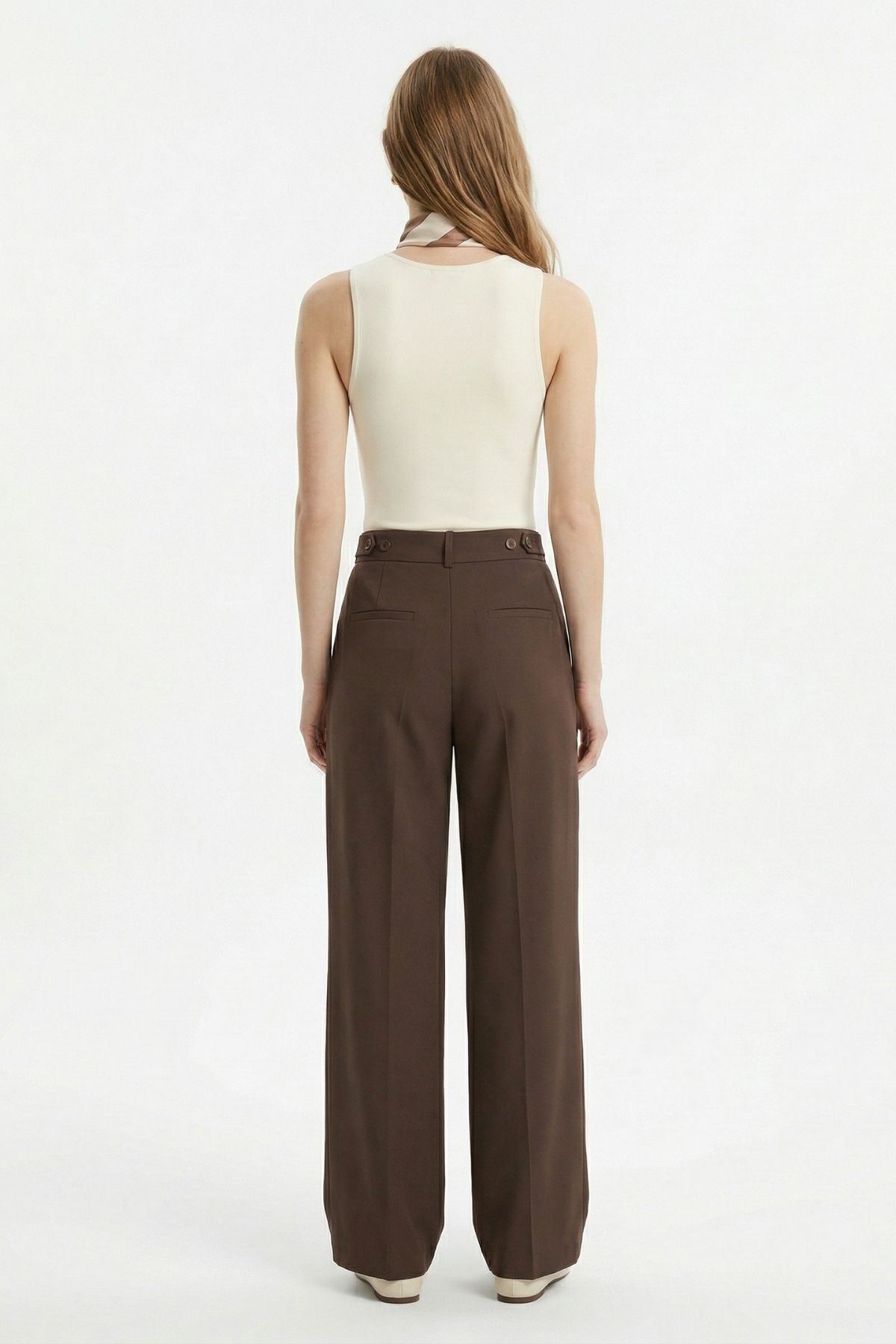 Kahve Pileli Geniş Paça Pantolon 3867 - 3