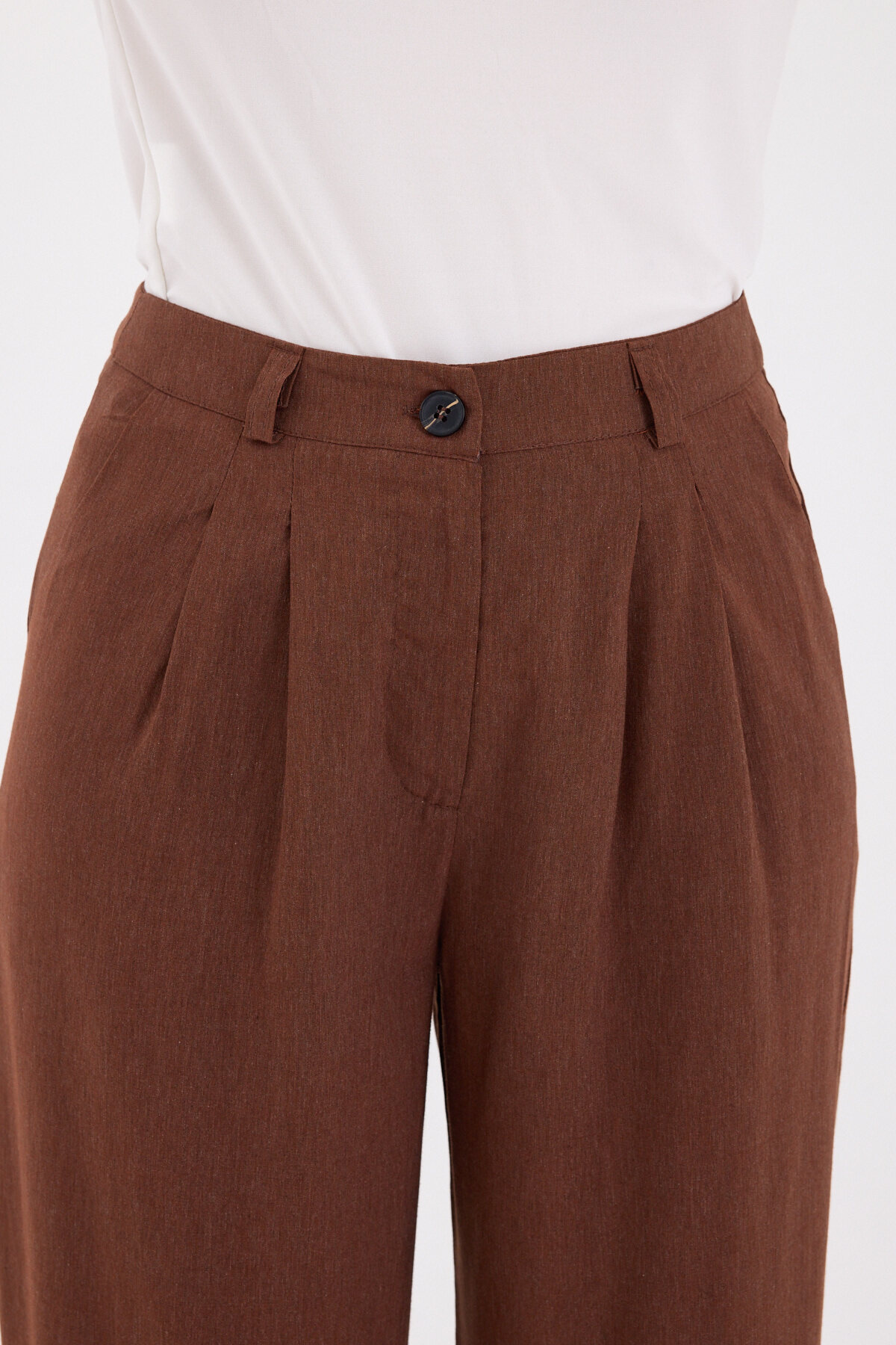 Kahve Pileli Palazzo Bol Paça Kadın Pantolon 4755A - RAYS