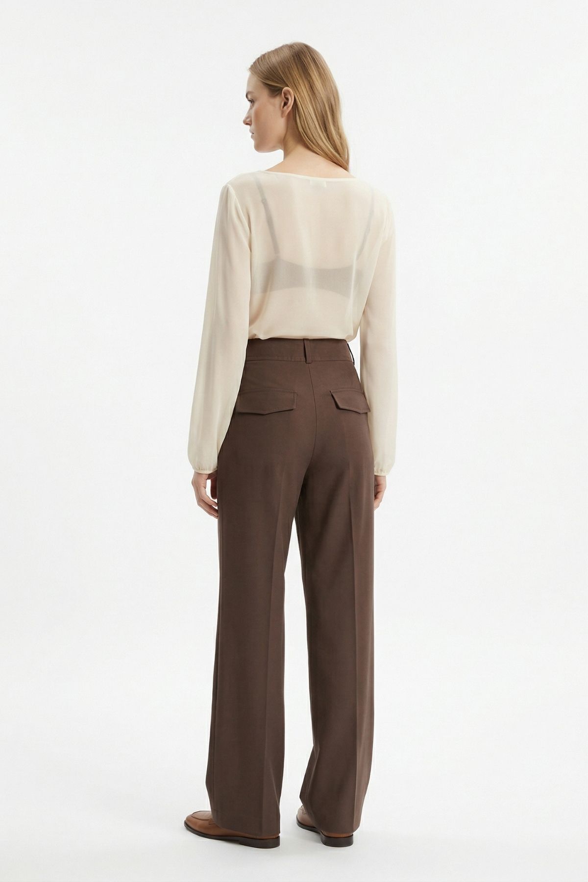 Kahve Pileli Palazzo Pantolon 3871 - 3