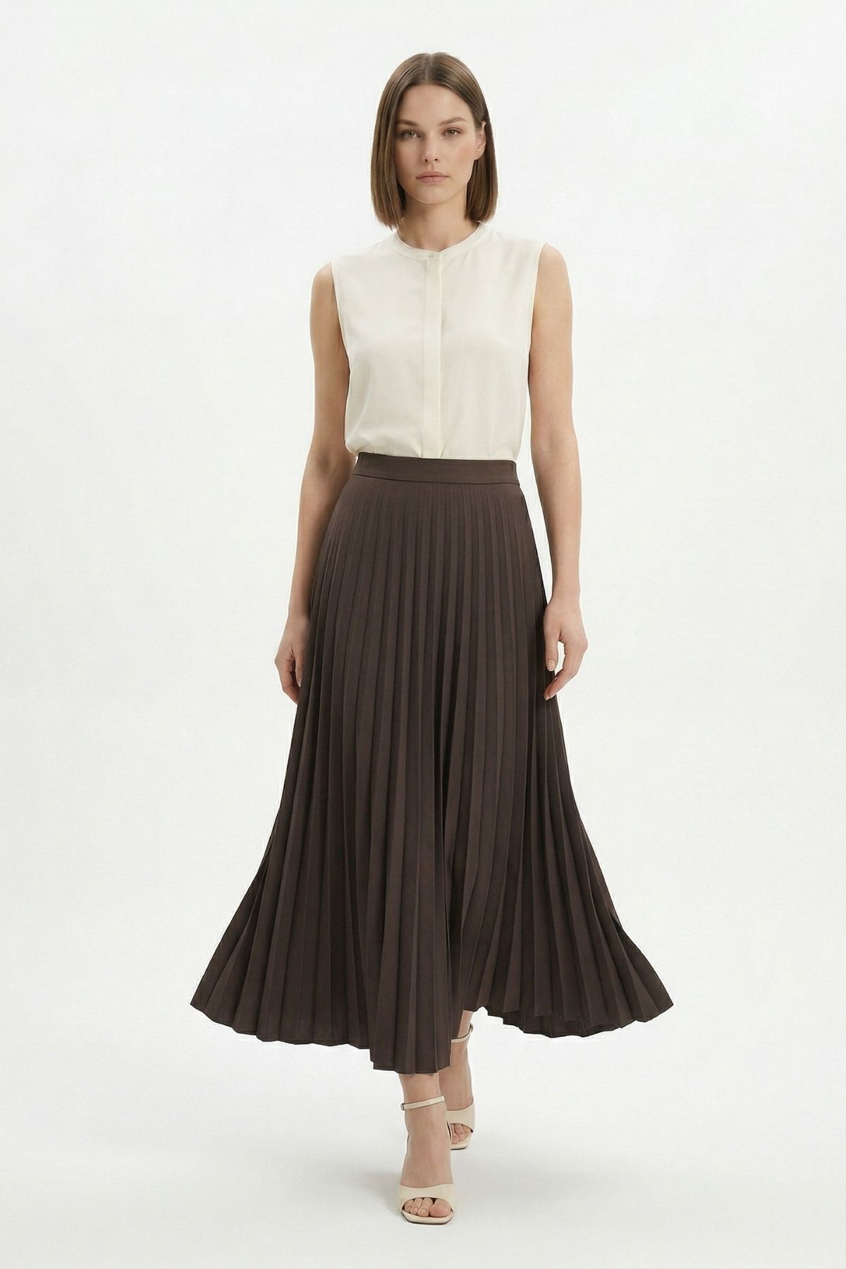 Kahve Pileli Uzun Etek 1296 - 1