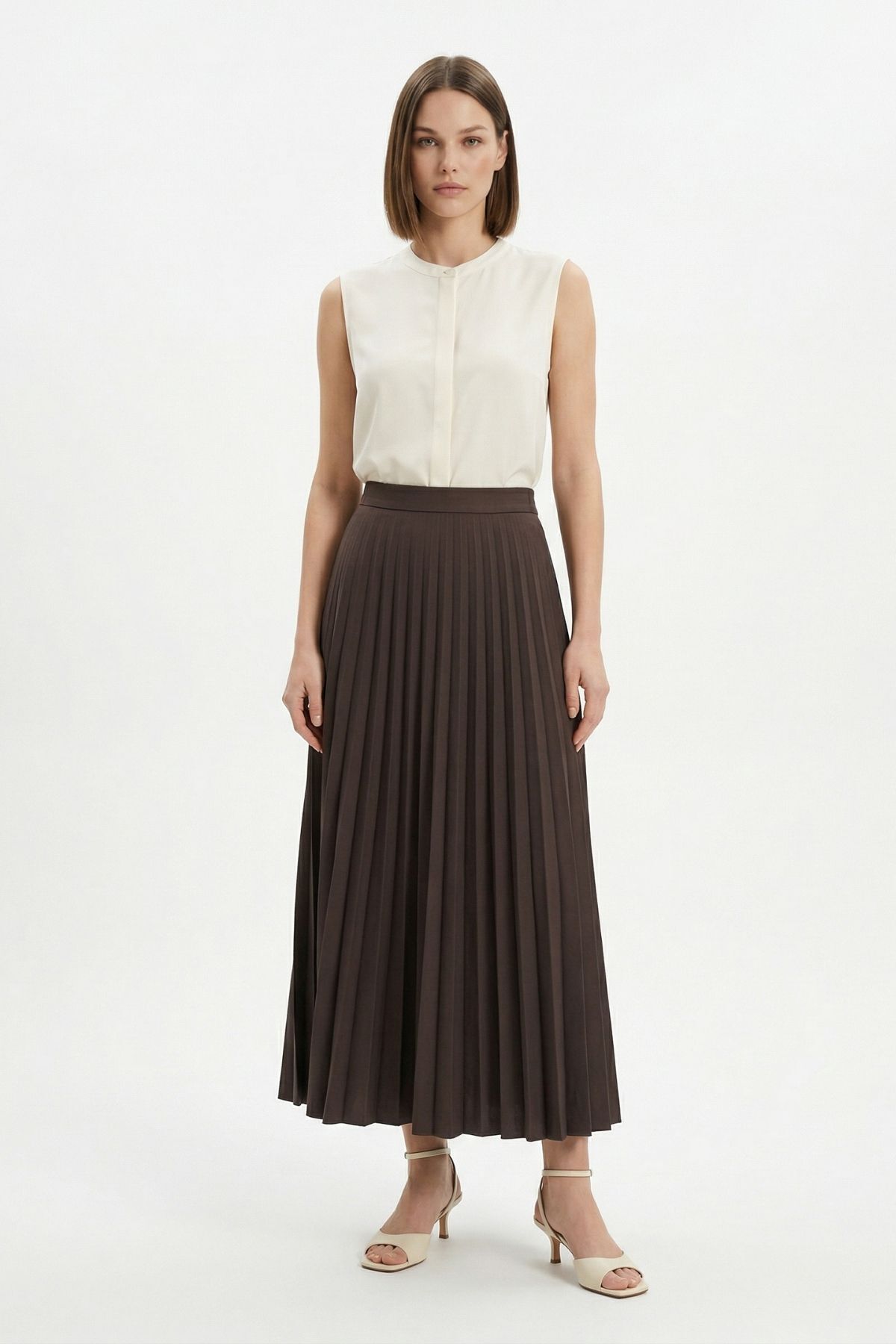 Kahve Pileli Uzun Etek 1296 - RAYS (1)