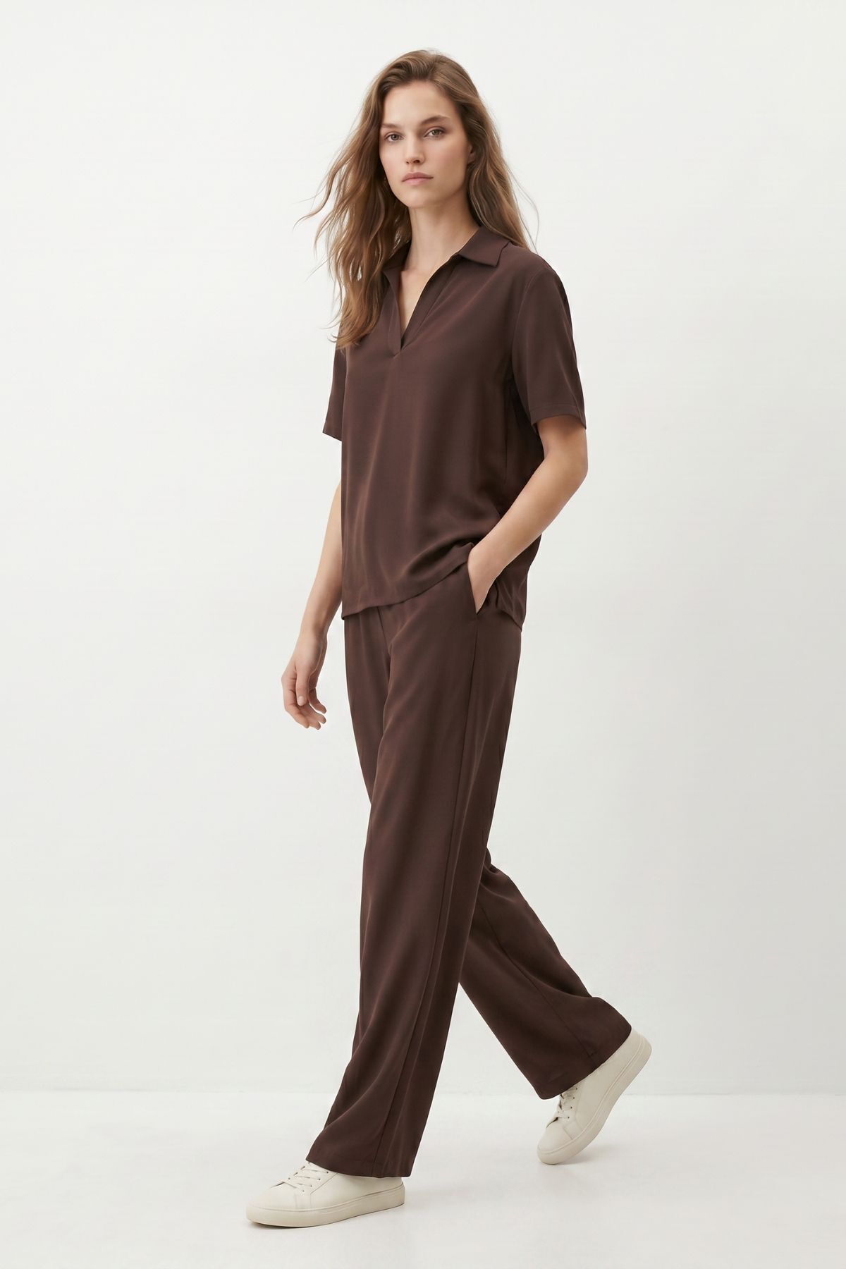 Kahve Polo Yaka Pantolon Takım 8440A - 1