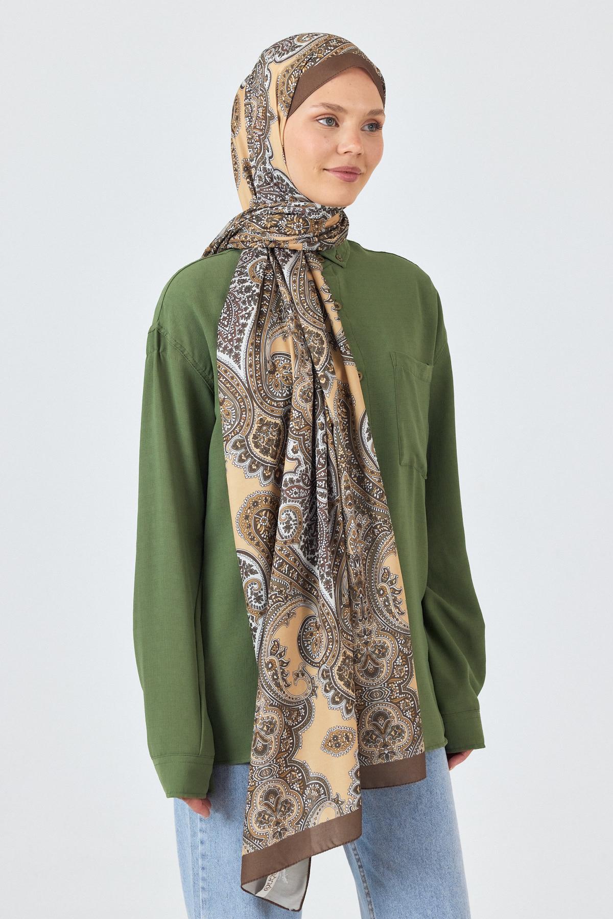 Kahve Retro Desenli Şal 4002 - 2