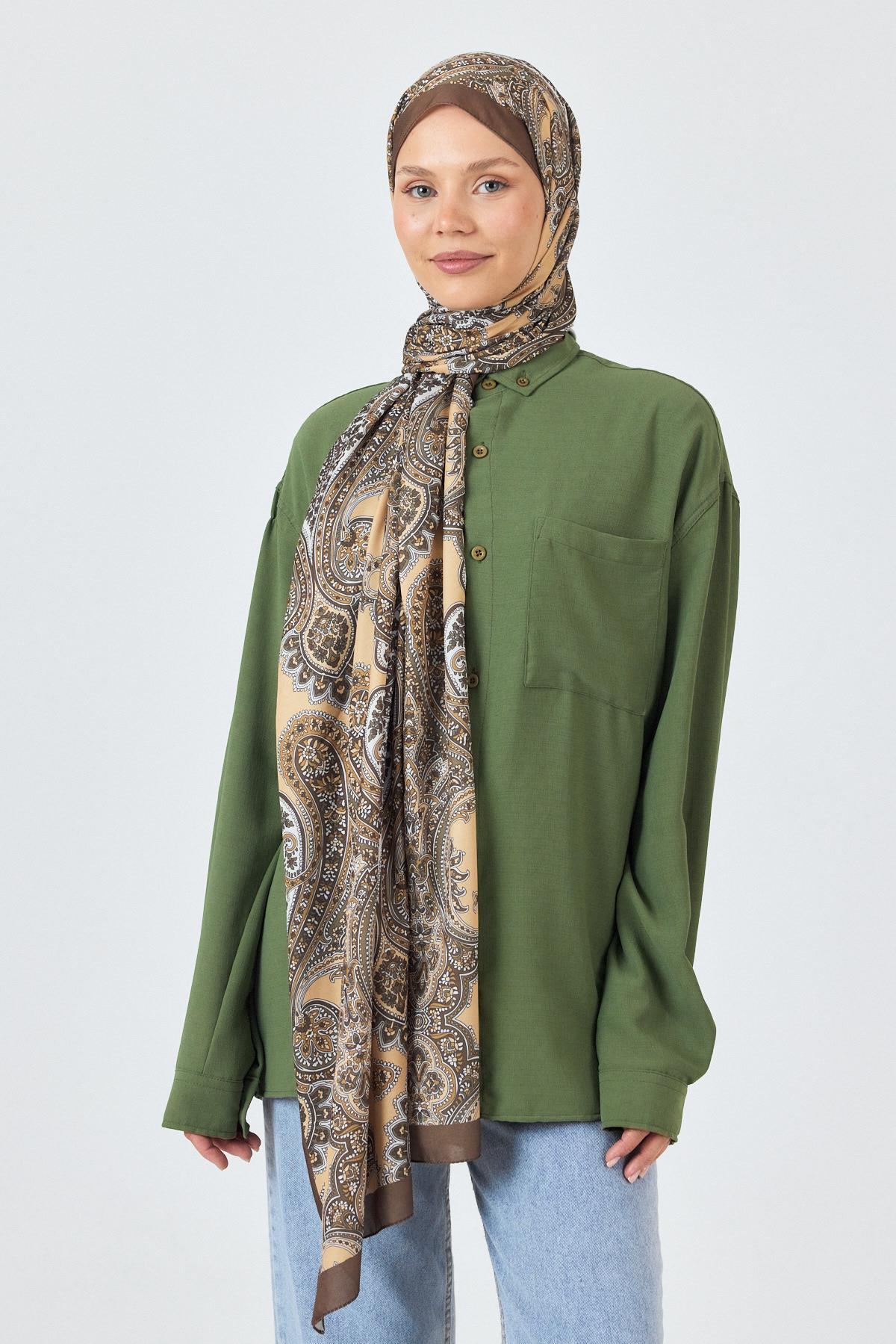 Kahve Retro Desenli Şal 4002 - 5