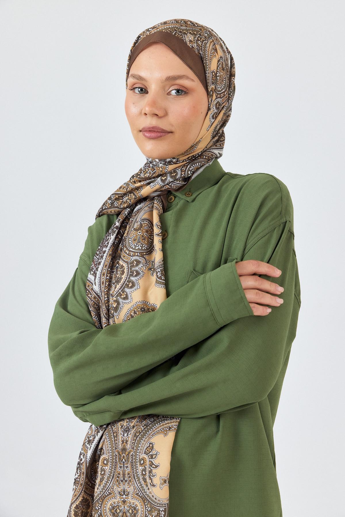 Kahve Retro Desenli Şal 4002 - 6