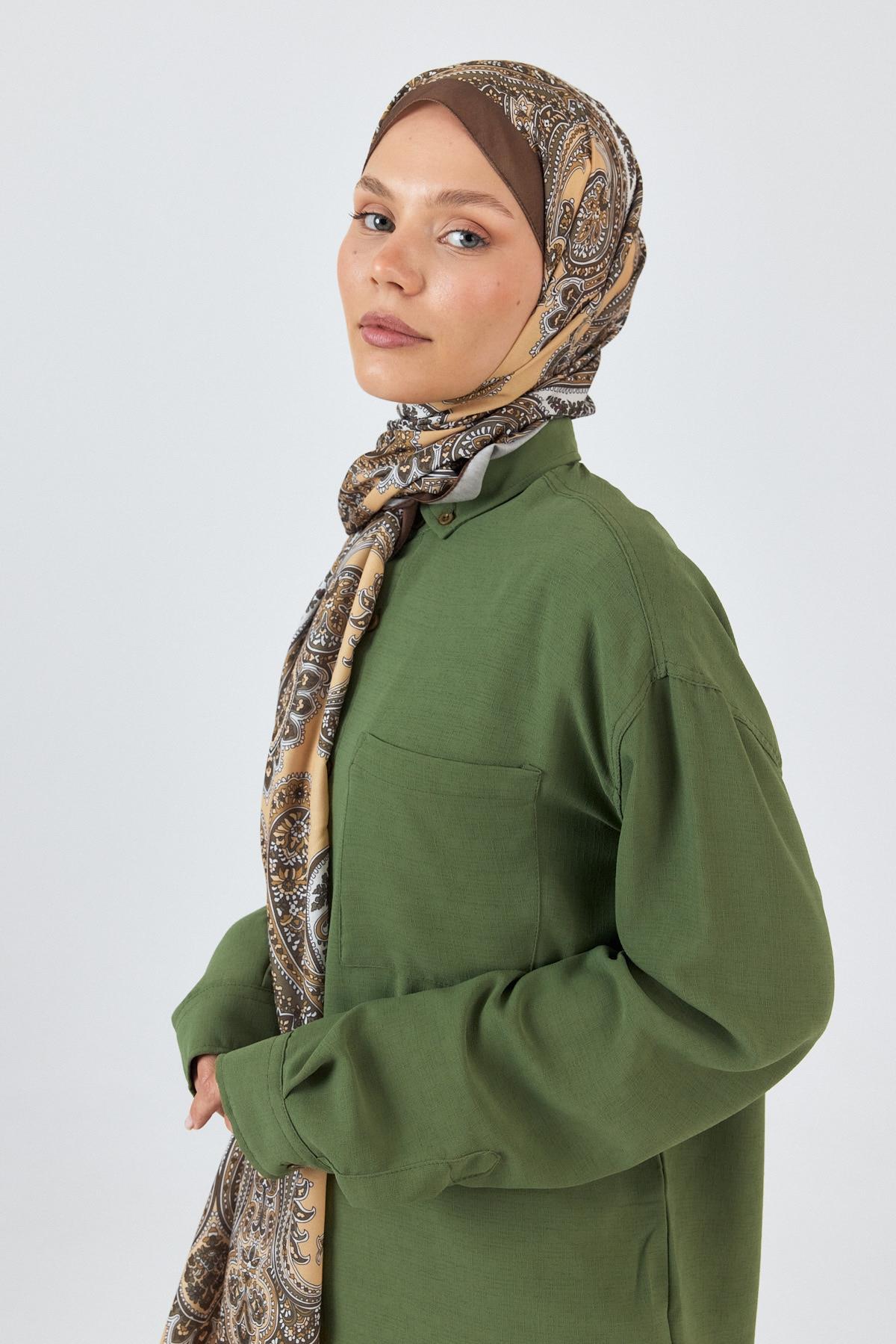 Kahve Retro Desenli Şal 4002 - 7