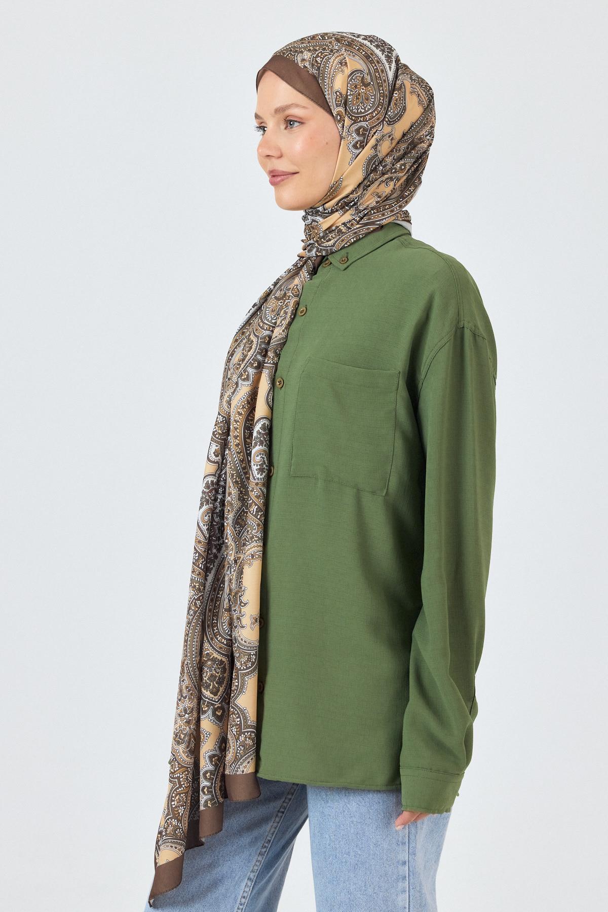 Kahve Retro Desenli Şal 4002 - 4