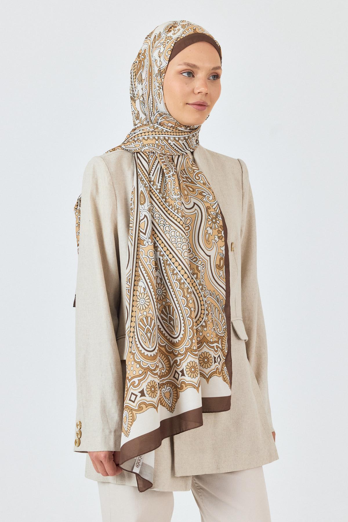 Kahve Retro Desenli Şal 5684 - 1