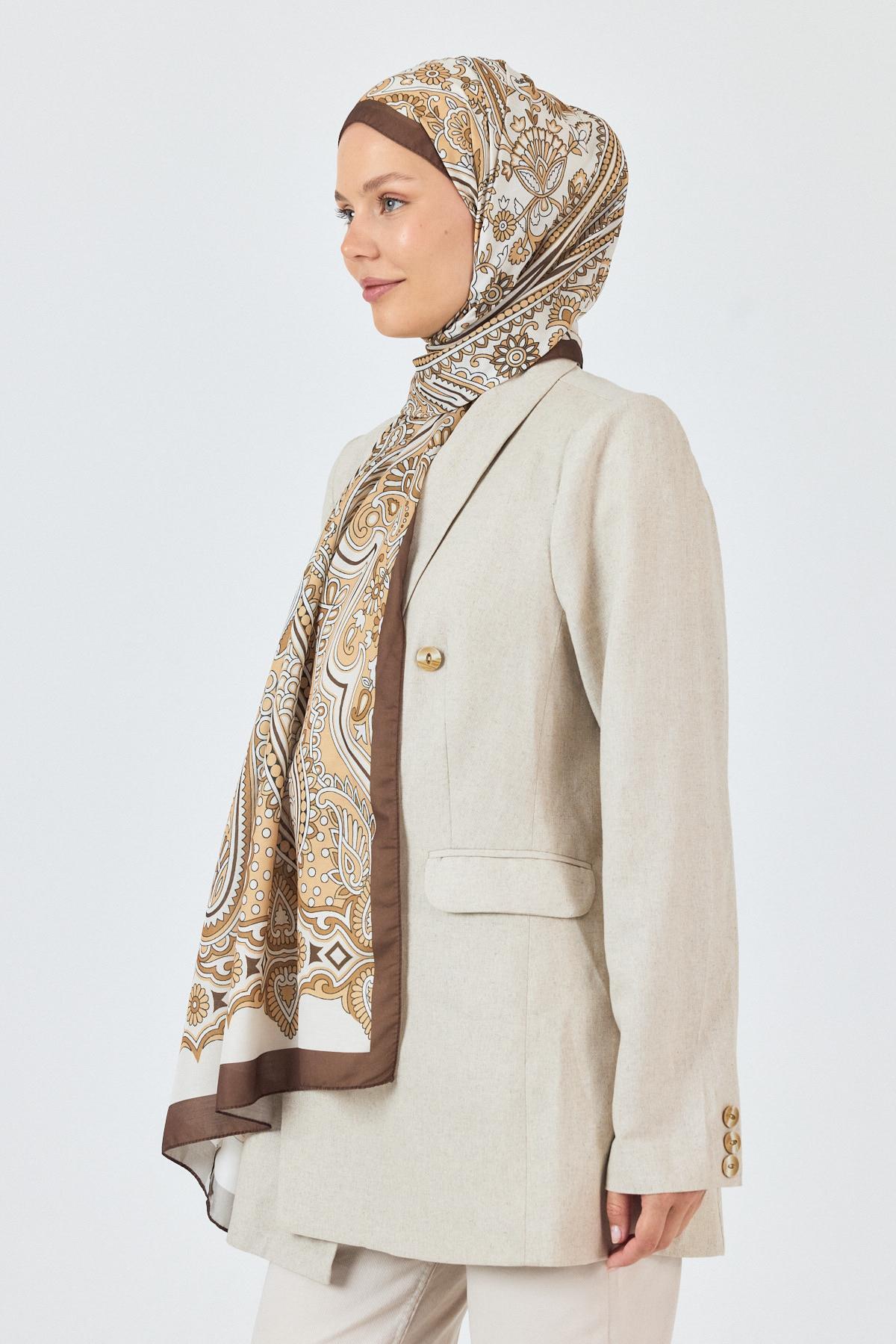 Kahve Retro Desenli Şal 5684 - 2