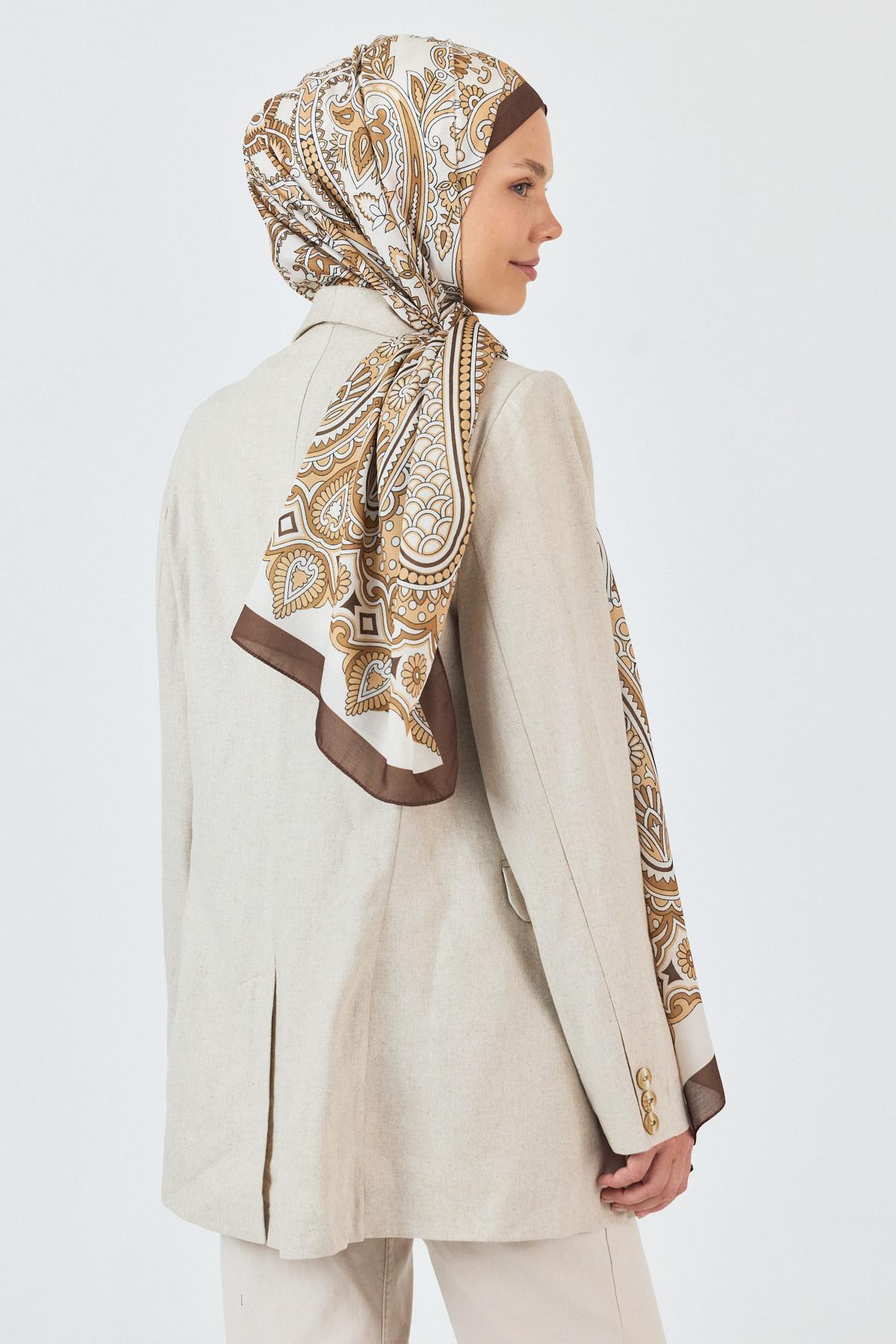 Kahve Retro Desenli Şal 5684 - 3