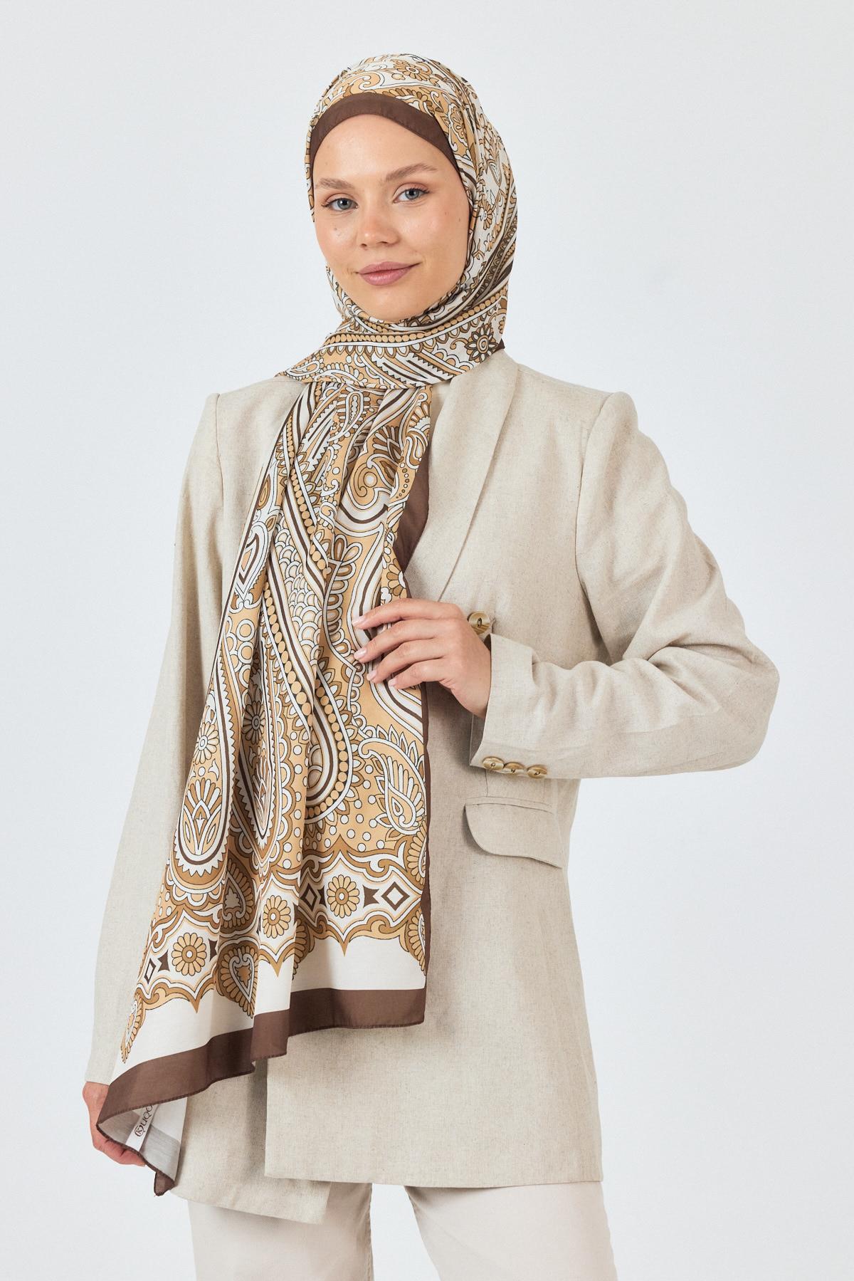 Kahve Retro Desenli Şal 5684 - 4