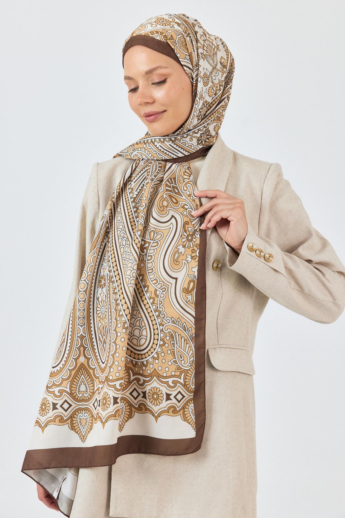 Kahve Retro Desenli Şal 5684 - 6