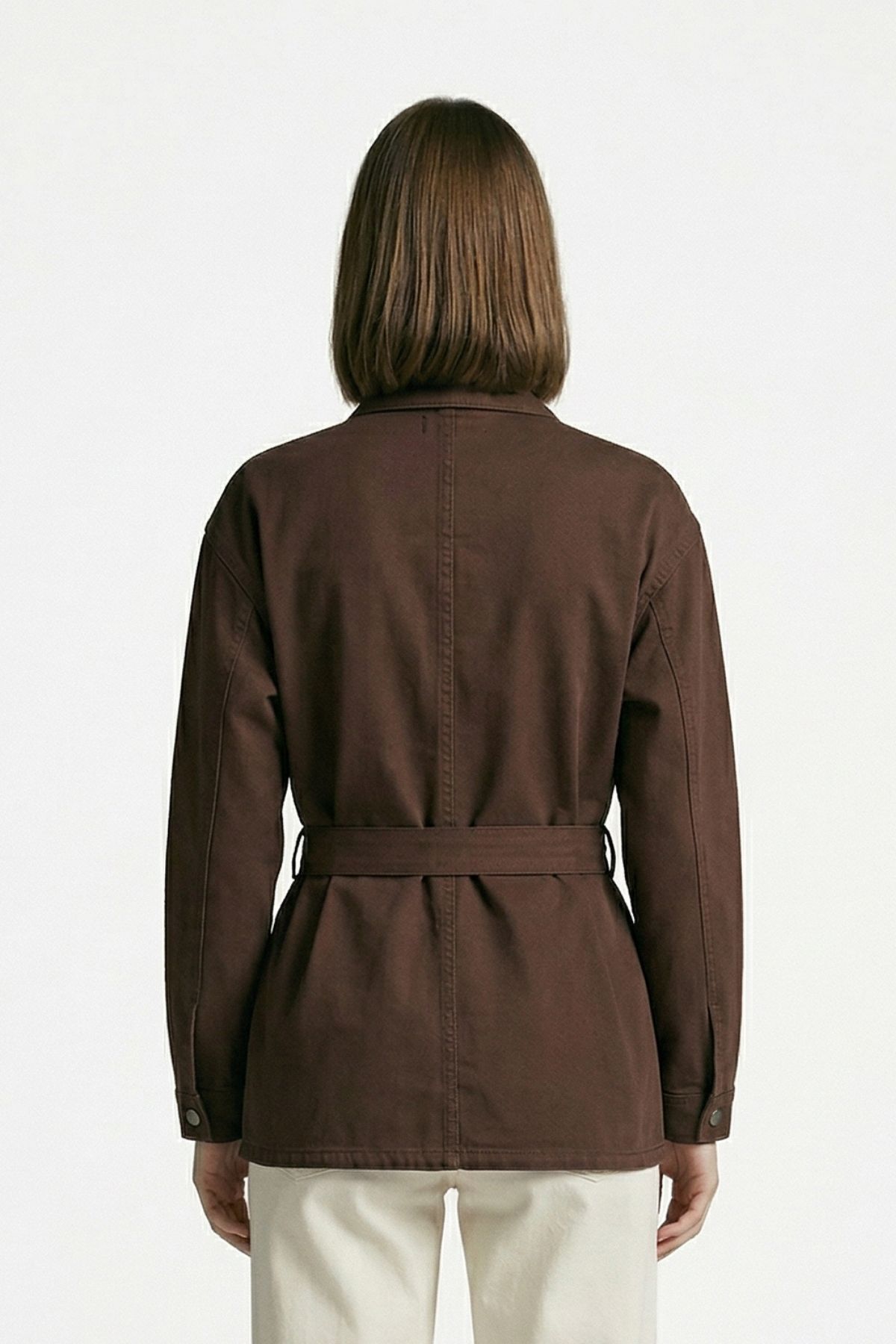Kahve Sahte Cep Detay Kuşaklı Ceket 218 - 3