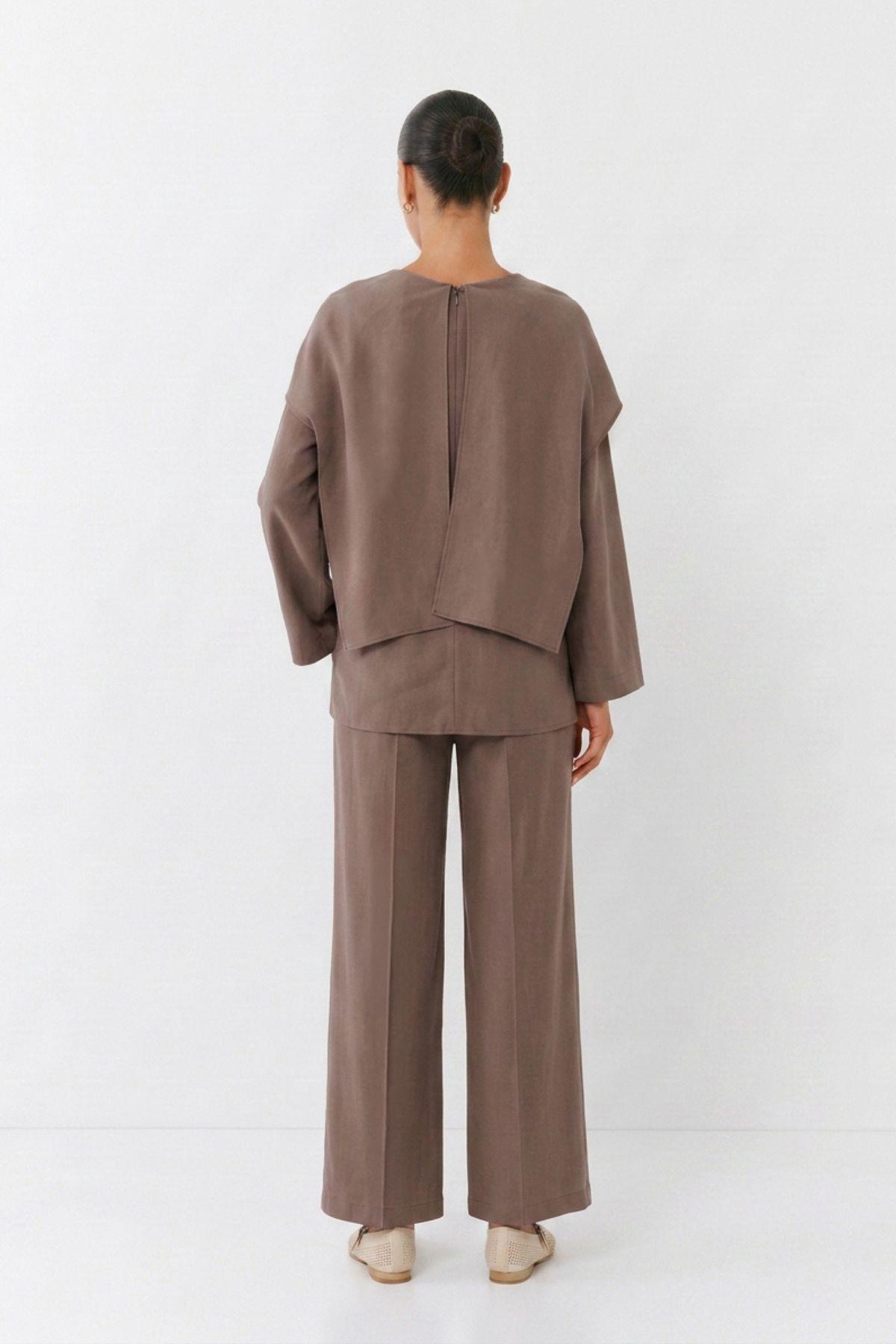 Şal Yaka Tunik Pantolon Takım 6350 Kahve - RAYS