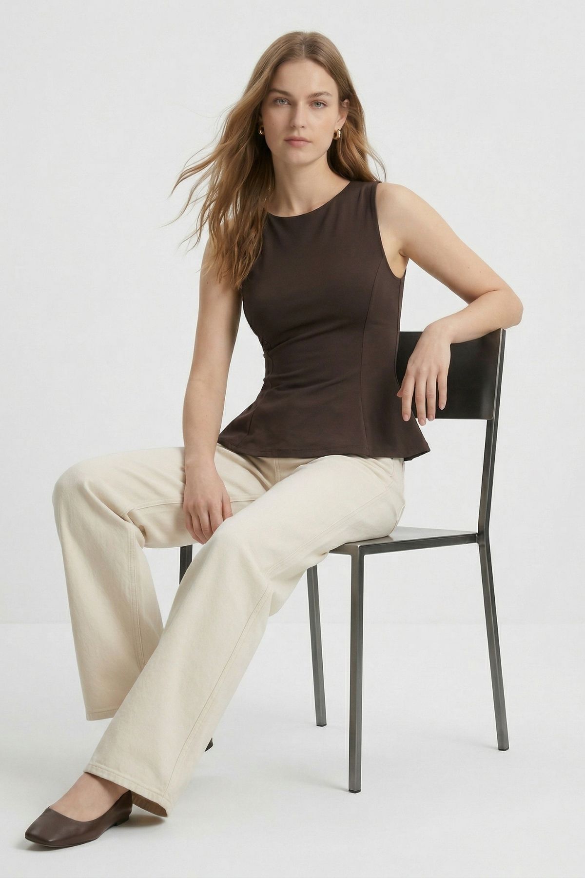 Kahve Sıfır Kol Bisiklet Yaka Bluz 2785 - RAYS