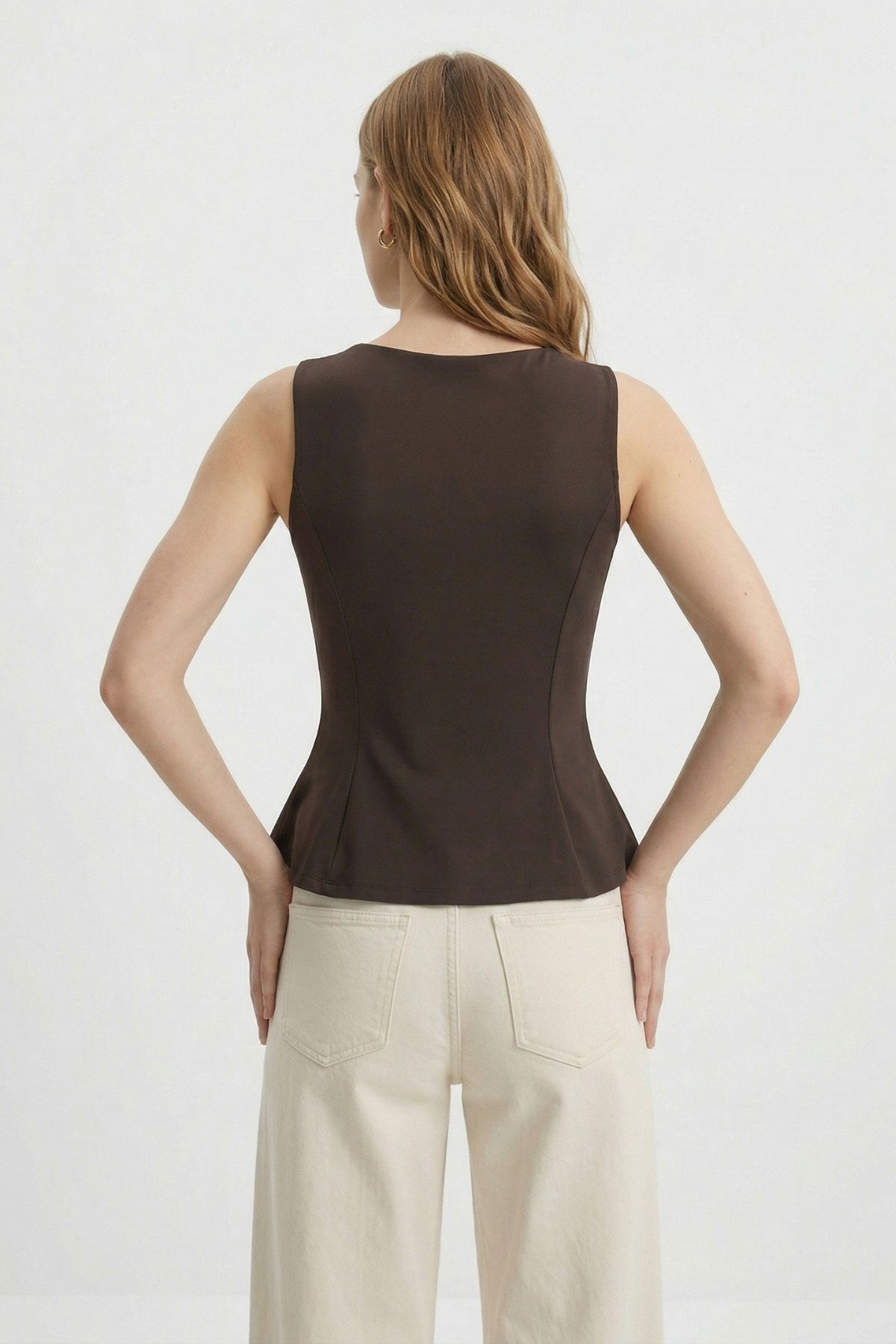 Kahve Sıfır Kol Bisiklet Yaka Bluz 2785 - RAYS