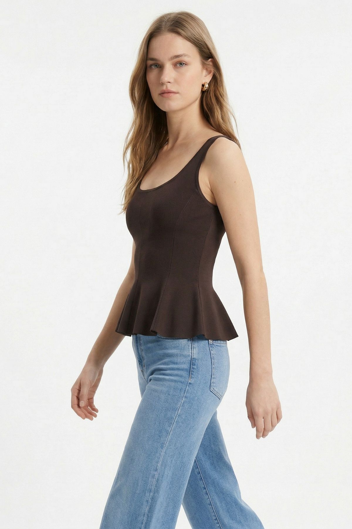 Kahve Sıfır Kol U Yaka Bluz 2786 - RAYS