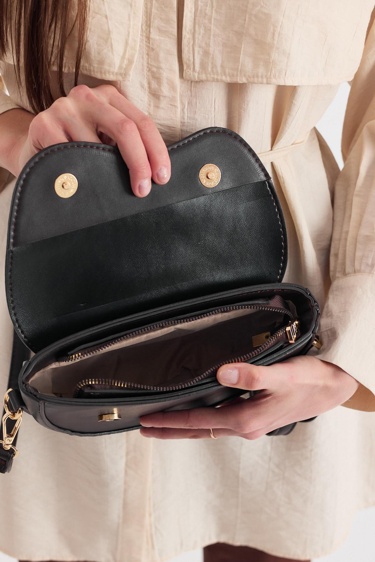 Kahve Simetri Kapak Detaylı Omuz Çantası 3024 - 4