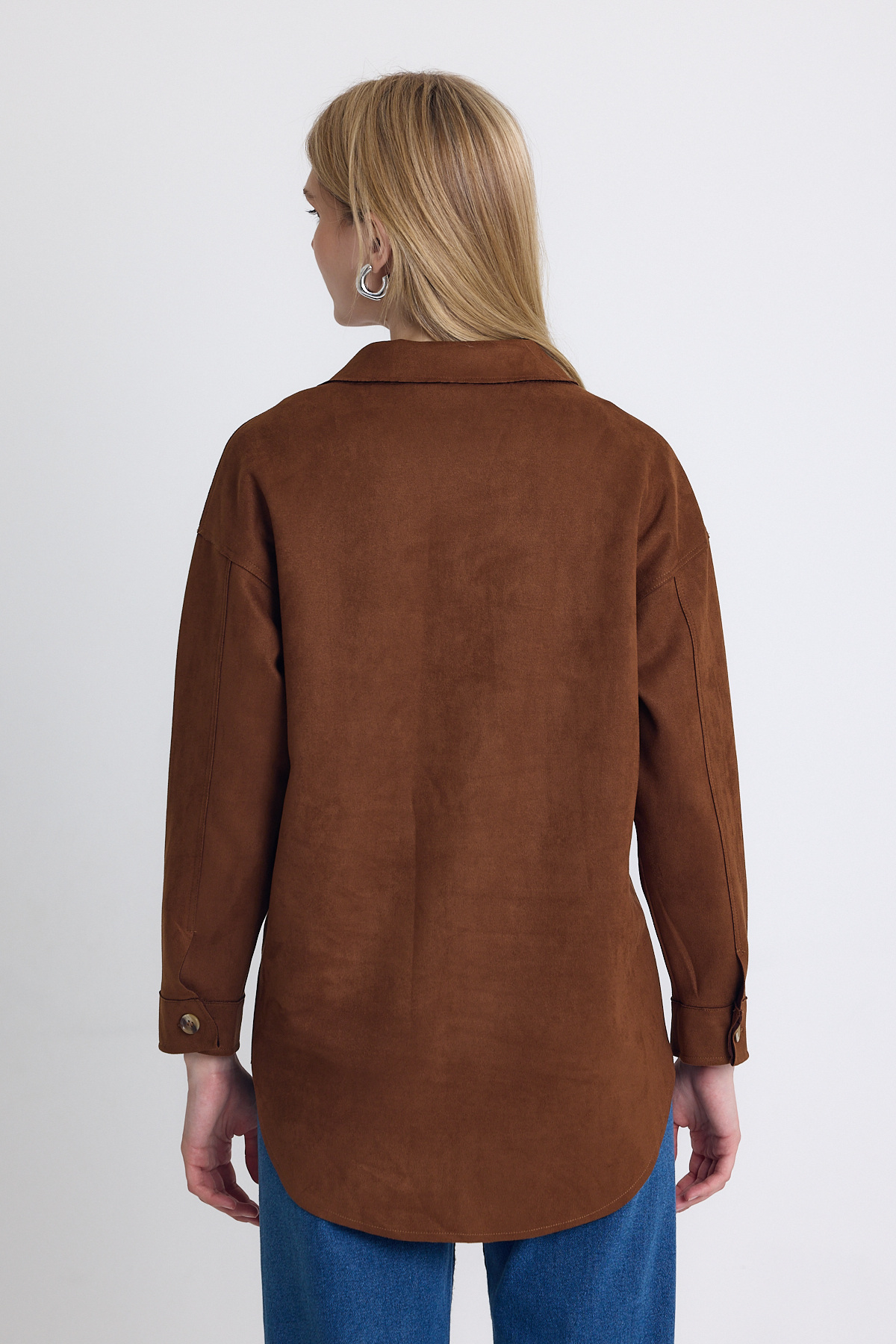 Kahve Süet Görünümlü Oversize Gömlek Ceket 7325A - 5