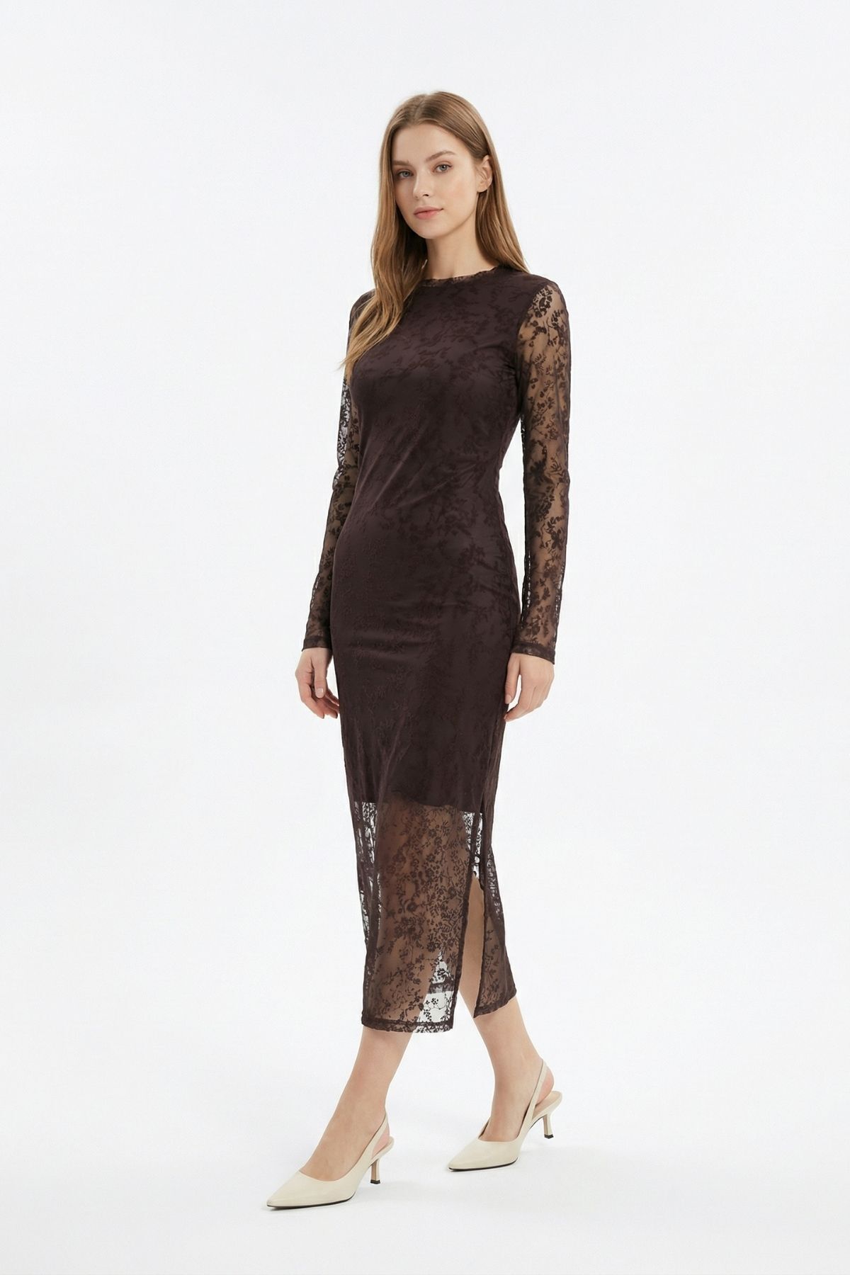 Kahve Uzun Kalem Elbise 8517A - 1