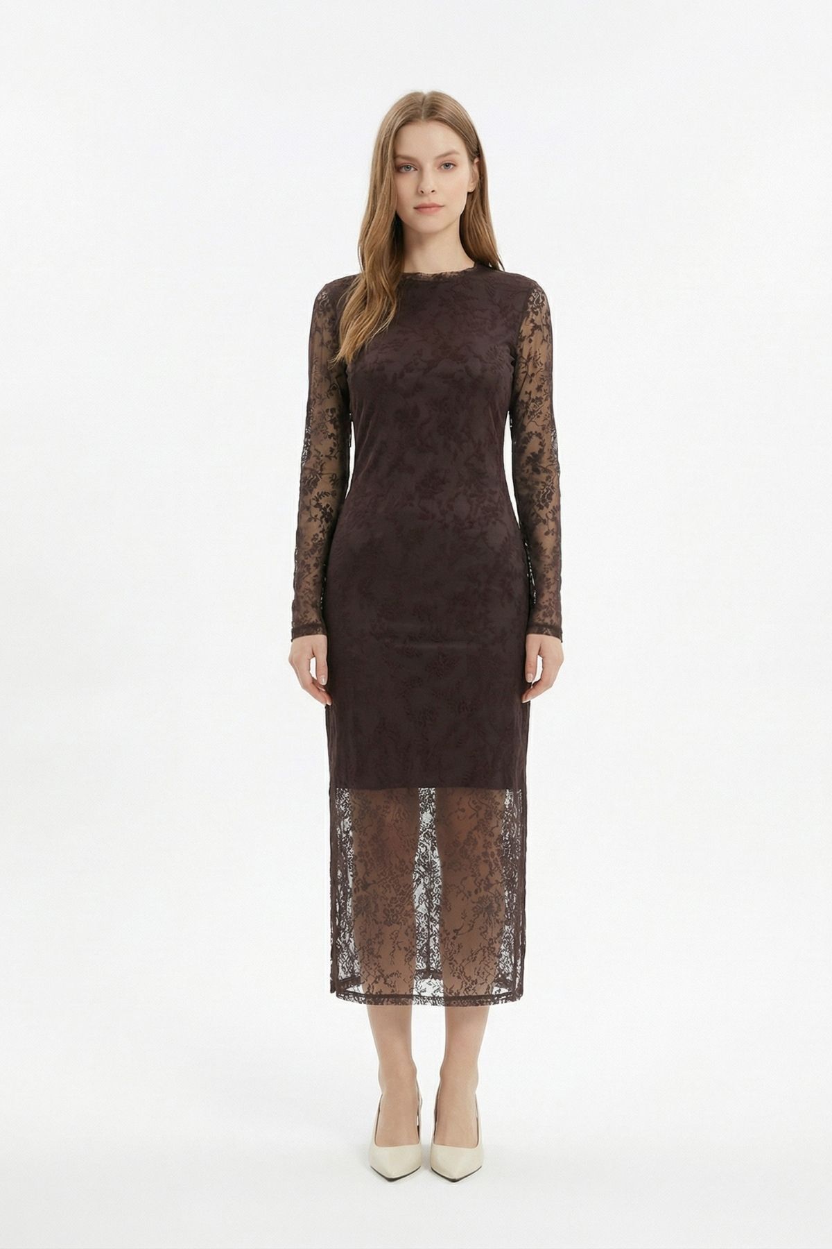 Kahve Uzun Kalem Elbise 8517A - 3