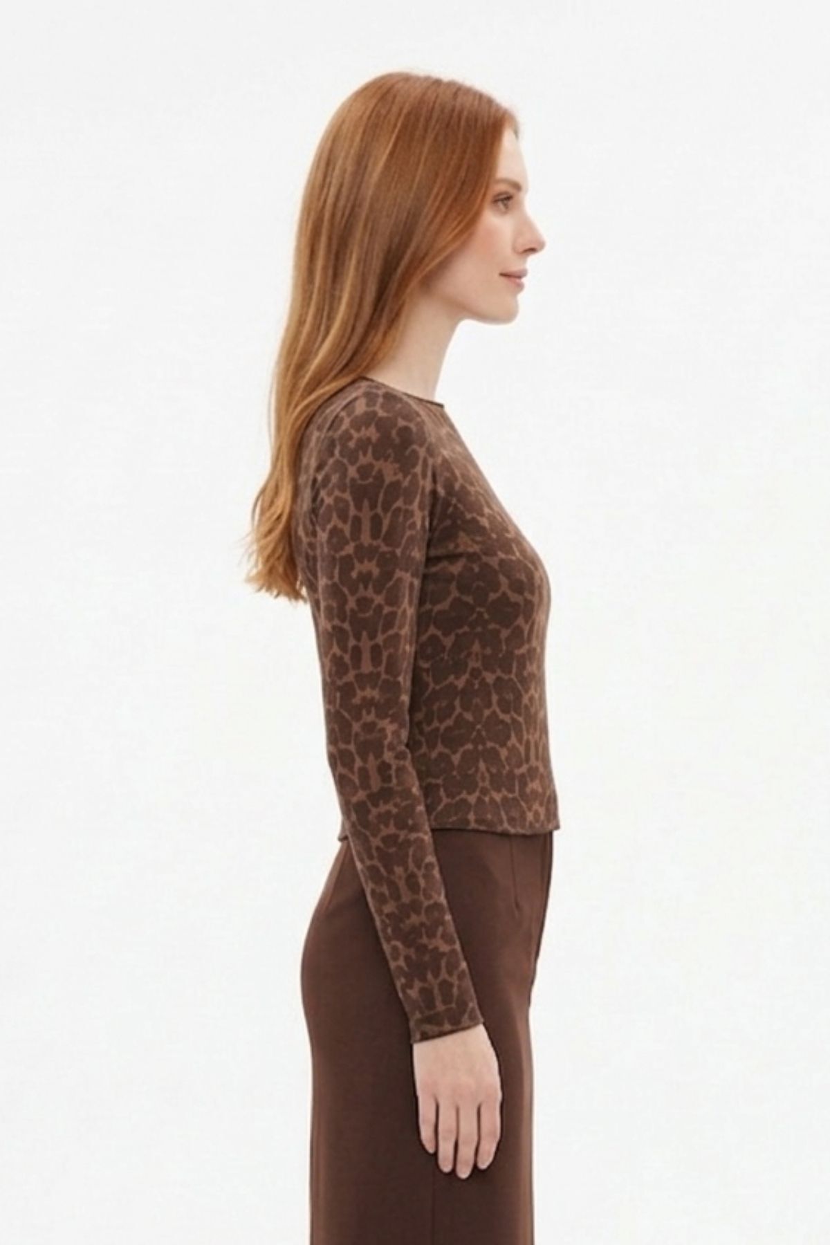 Kahve Uzun Kol Lepoar Desen Bluz 2840 - RAYS