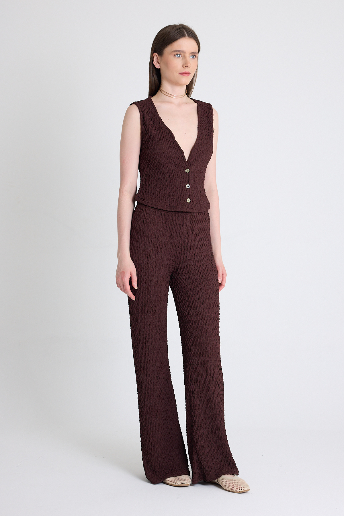 Kahve V Yaka Yelek ve Pantolon Takımı 3000 - 6