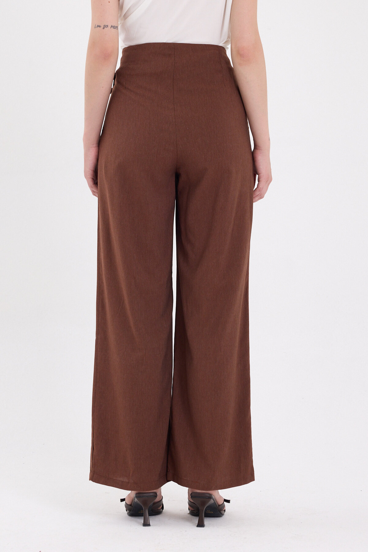 Kahve Yan Bağlama Detaylı Palazzo Kadın Pantolon 4779A - 5