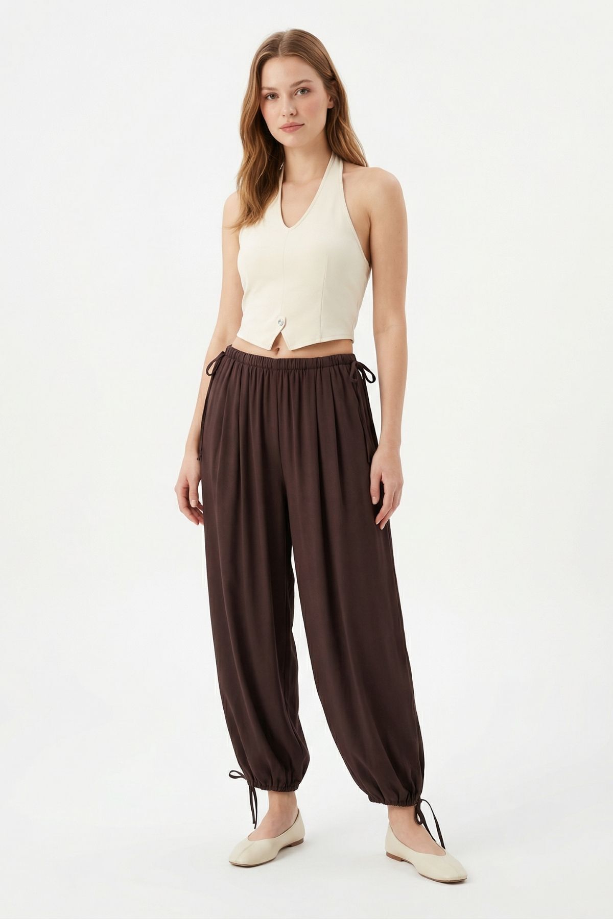 Kahve Yandan Bağlamalı Pantolon 2869 - 1