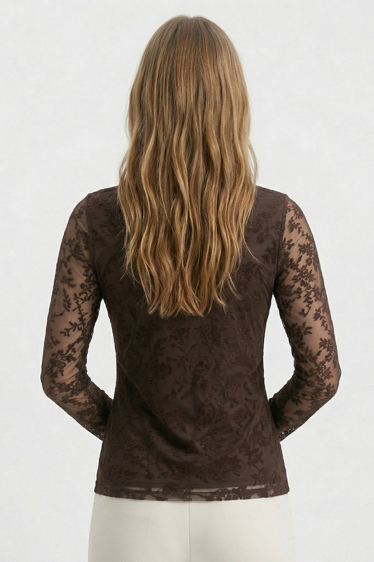 Kahve Yandan Büzgülü Desenli Bluz 8476A - 3