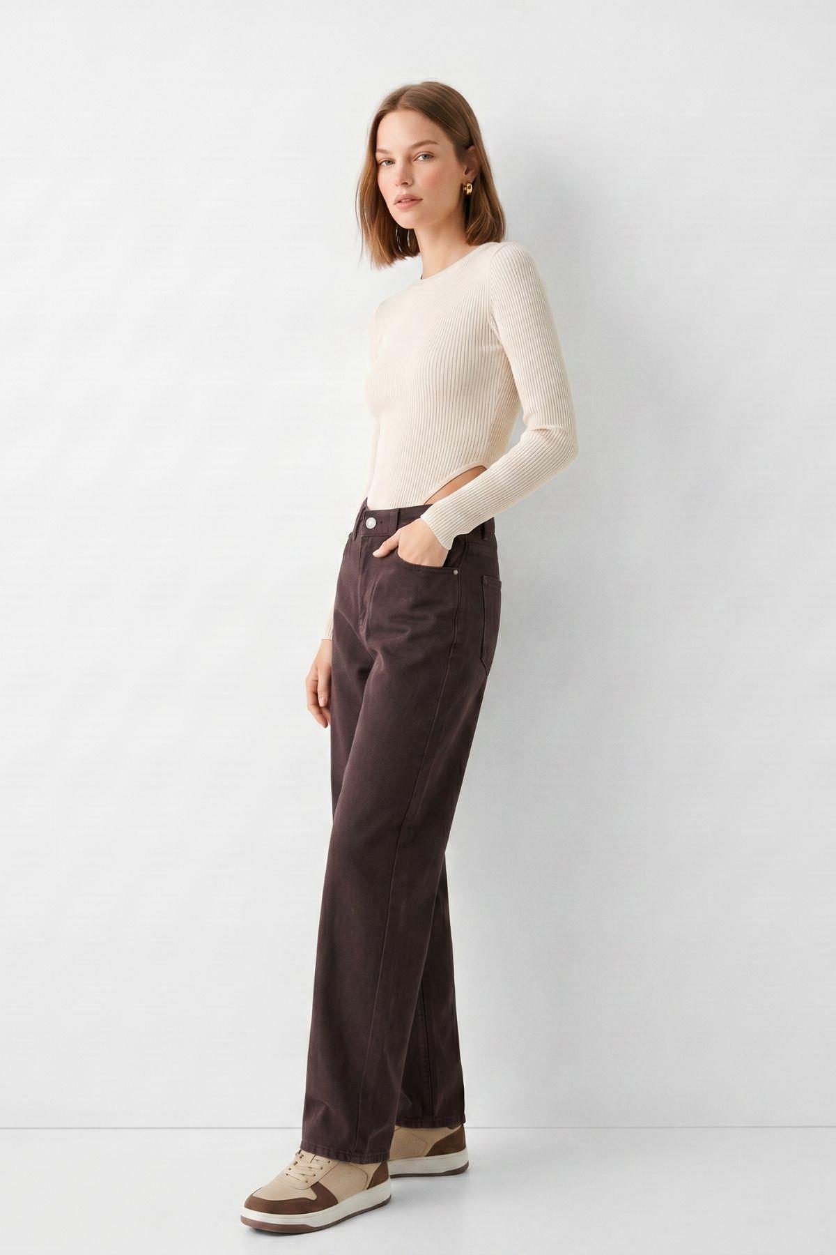 Yüksek Bel Baggy Jean 1061 Kahve - RAYS