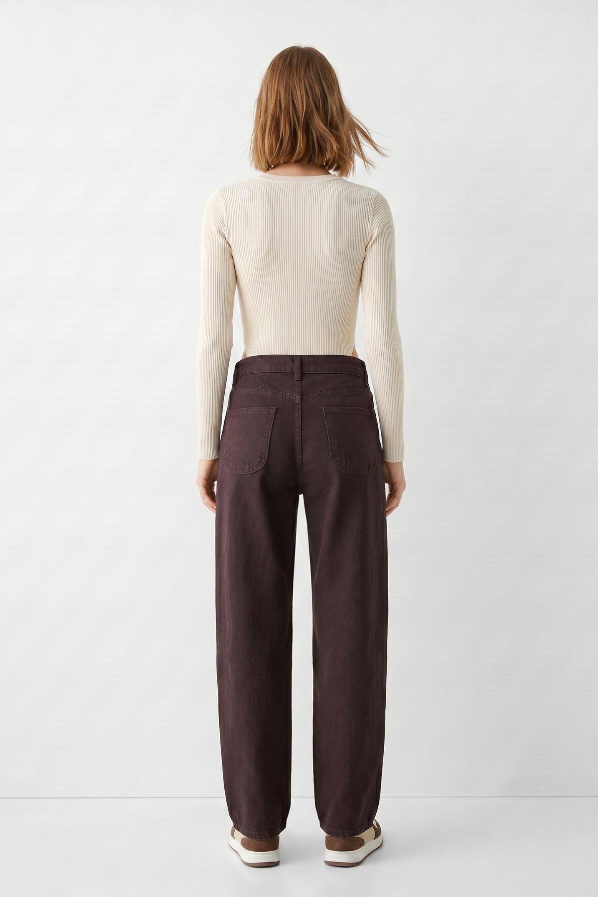 Yüksek Bel Baggy Jean 1061 Kahve - 5