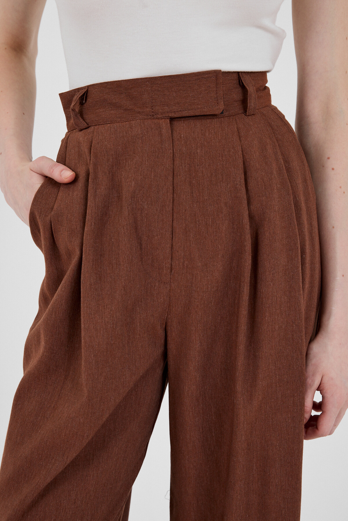 Kahve Yüksek Bel Cırt Kapama Detaylı Pamuklu Palazzo Pantolon 8062A - RAYS