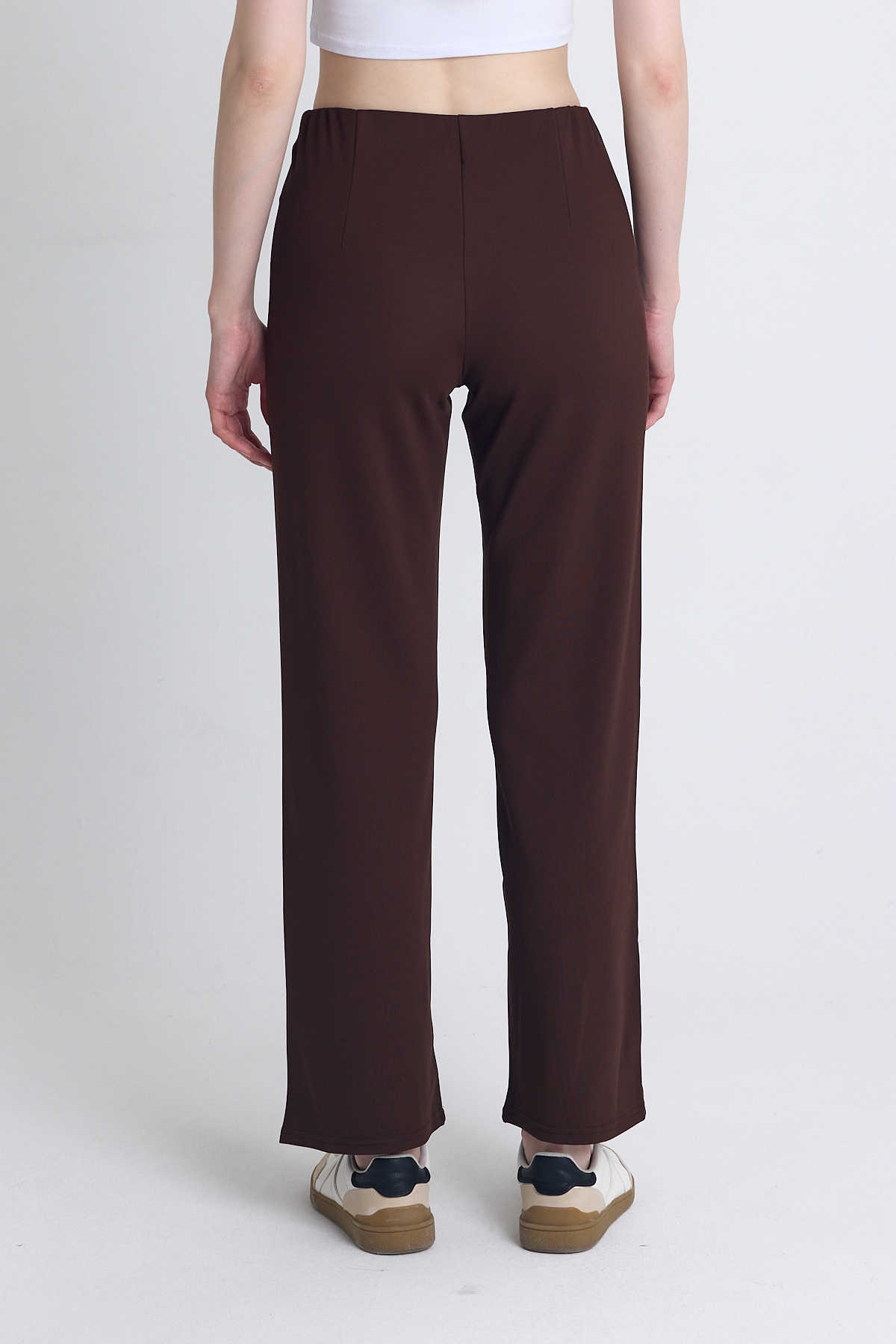 Kahve Yüksek Bel Dikiş Detaylı Tayt Pantolon 1002 - 5