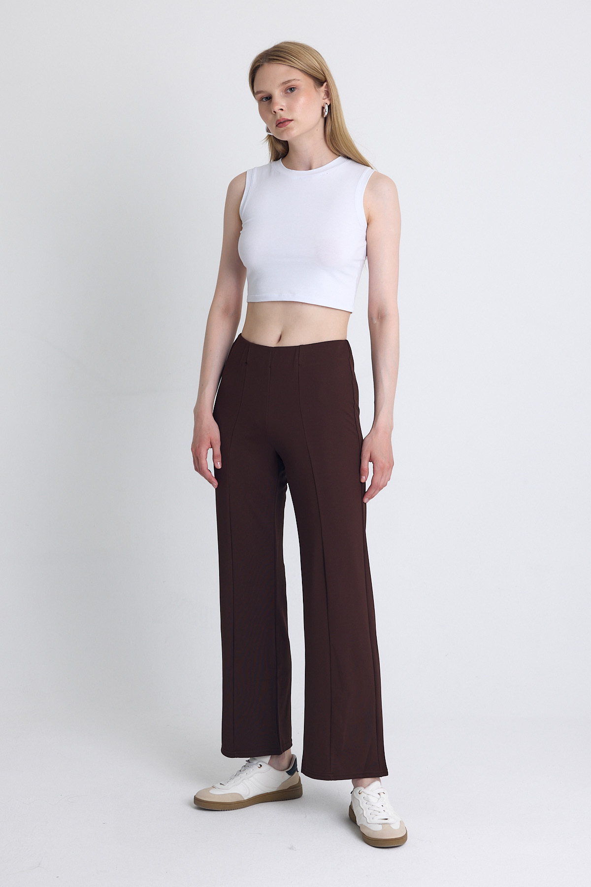 Kahve Yüksek Bel Dikiş Detaylı Tayt Pantolon 1002 - RAYS