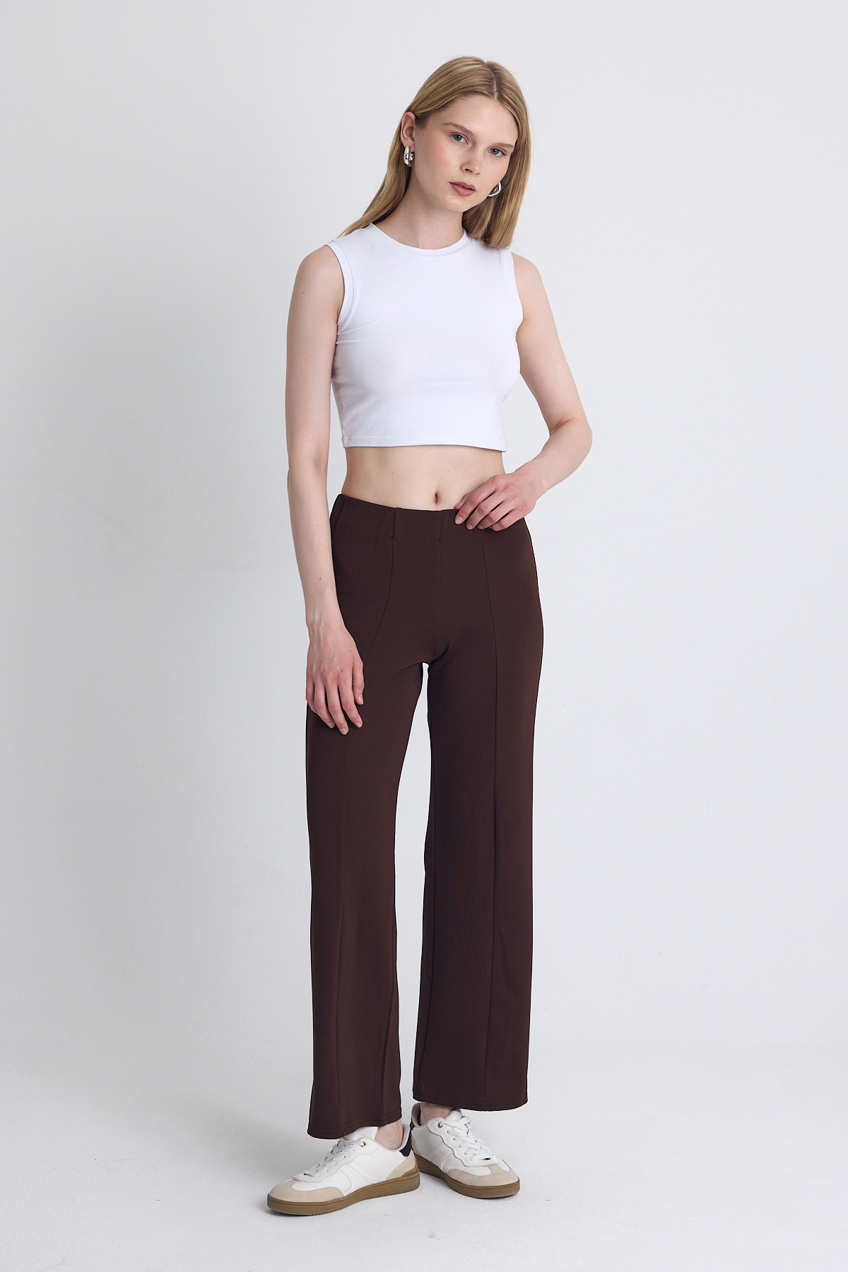 Kahve Yüksek Bel Dikiş Detaylı Tayt Pantolon 1002 - RAYS