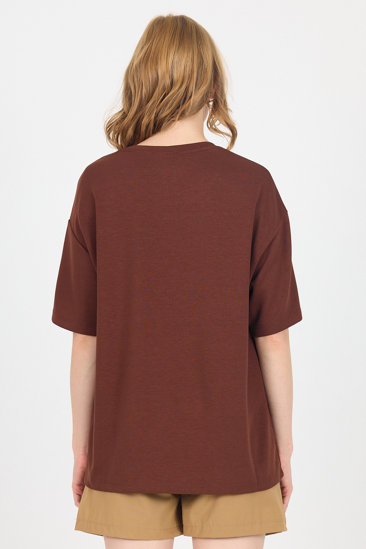 Kahve Yumuşak Dokulu Yazı Baskılı Oversize Tişört 6265 - 5
