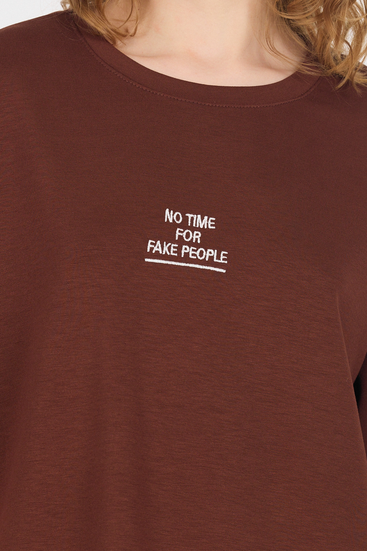 Kahve Yumuşak Dokulu Yazı Baskılı Oversize Tişört 6265 - 4