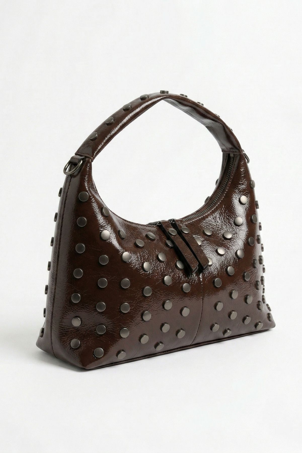 Kahve Zımba Detay Oval Çanta 9232 - RAYS