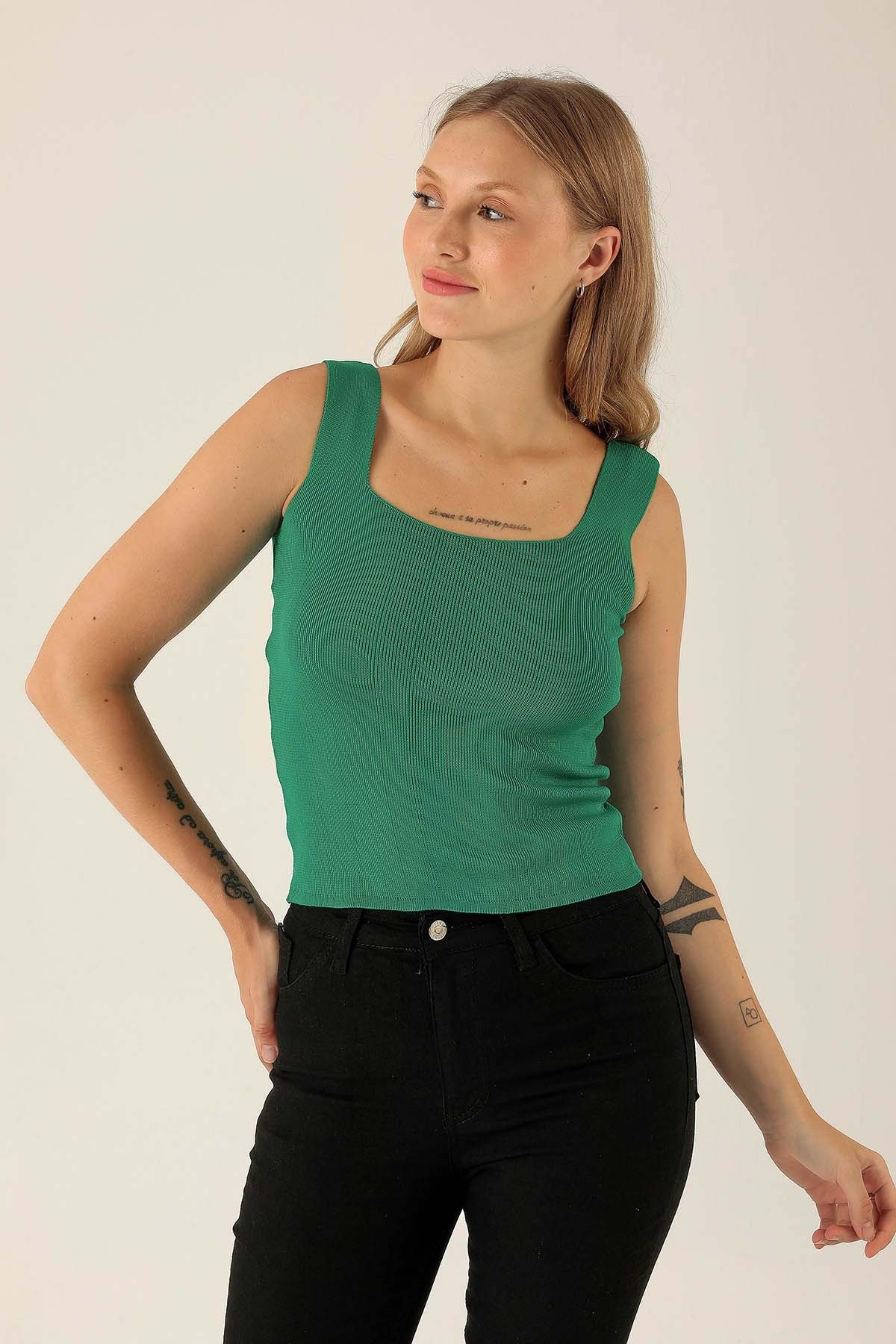 Kalın Askı Bayan Atlet - 4140 Benetton Yeşili - 2