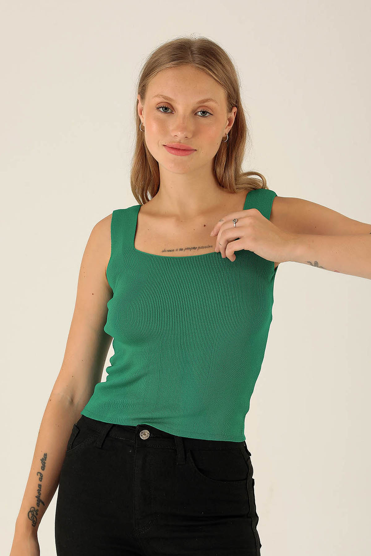 Kalın Askı Bayan Atlet - 4140 Benetton Yeşili - 1